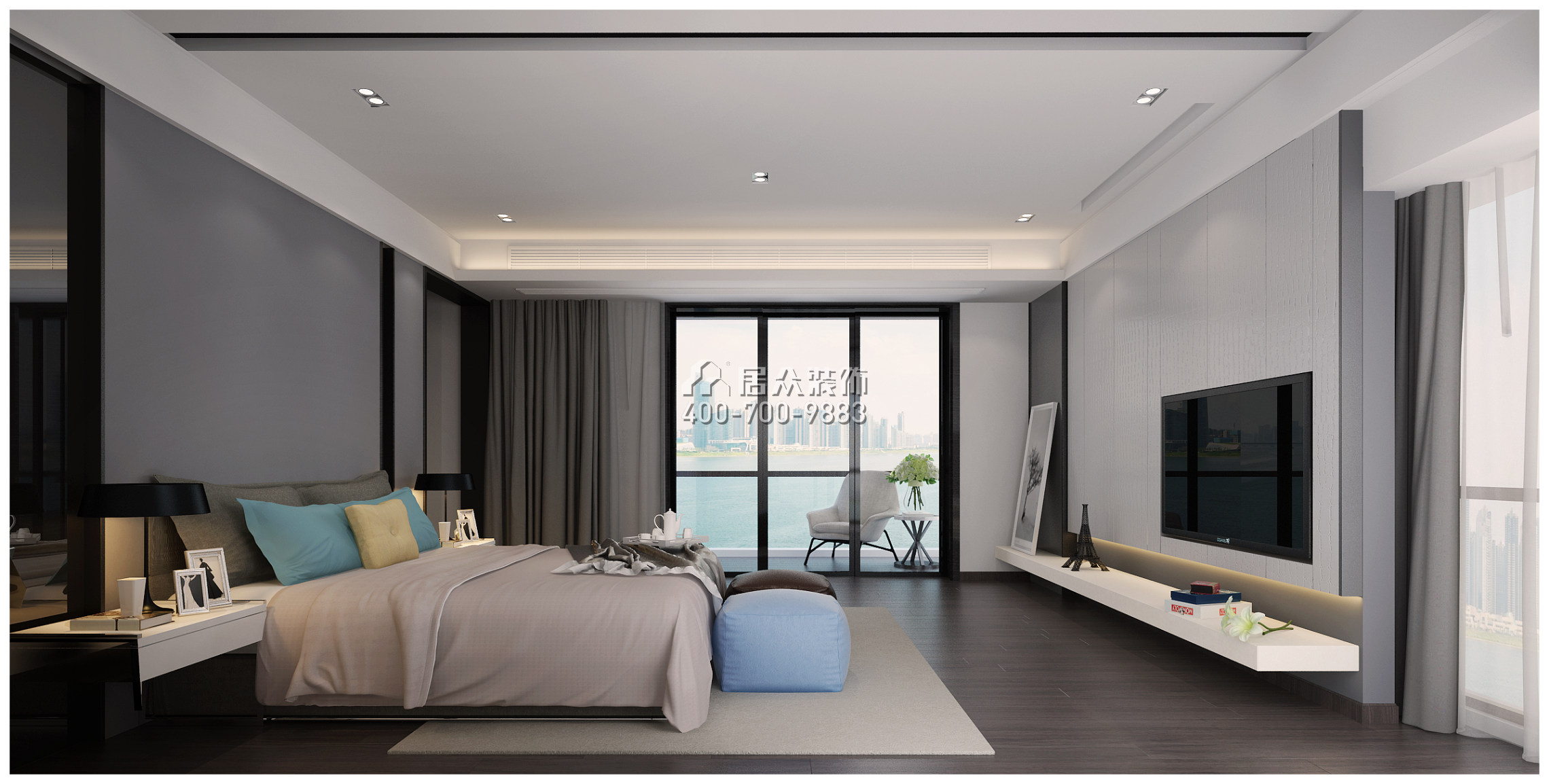 北辰定江洋285平方米現代簡約風格平層戶型臥室裝修效果圖