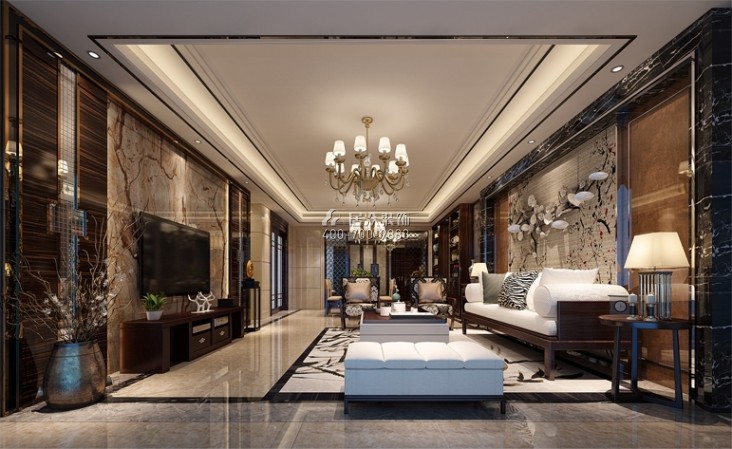 保利国际124平方米中式风格平层户型客厅装修效果图
