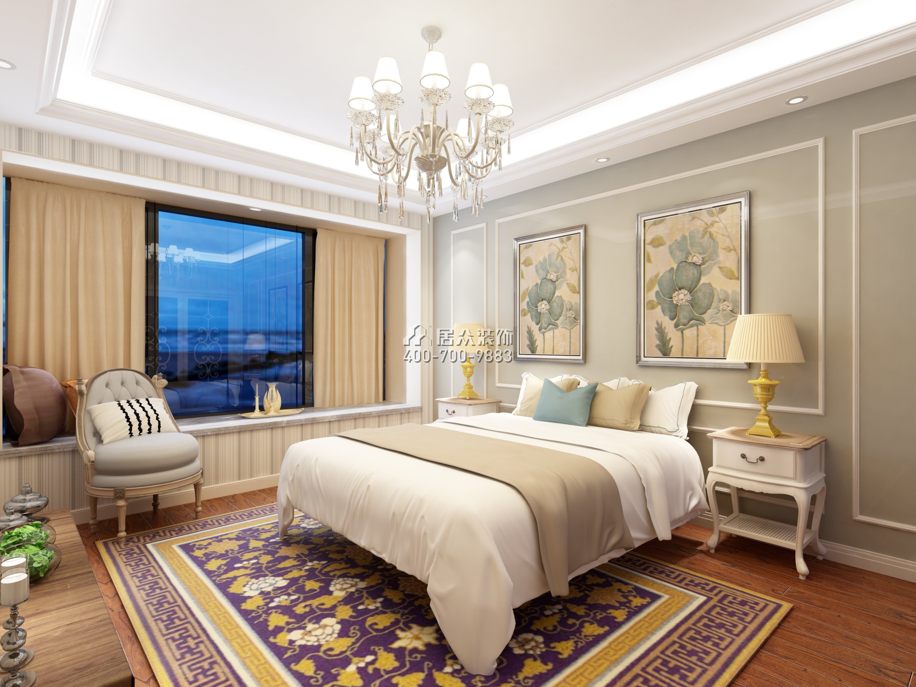 华晨山水洲城126平方米欧式风格平层户型卧室装修效果图