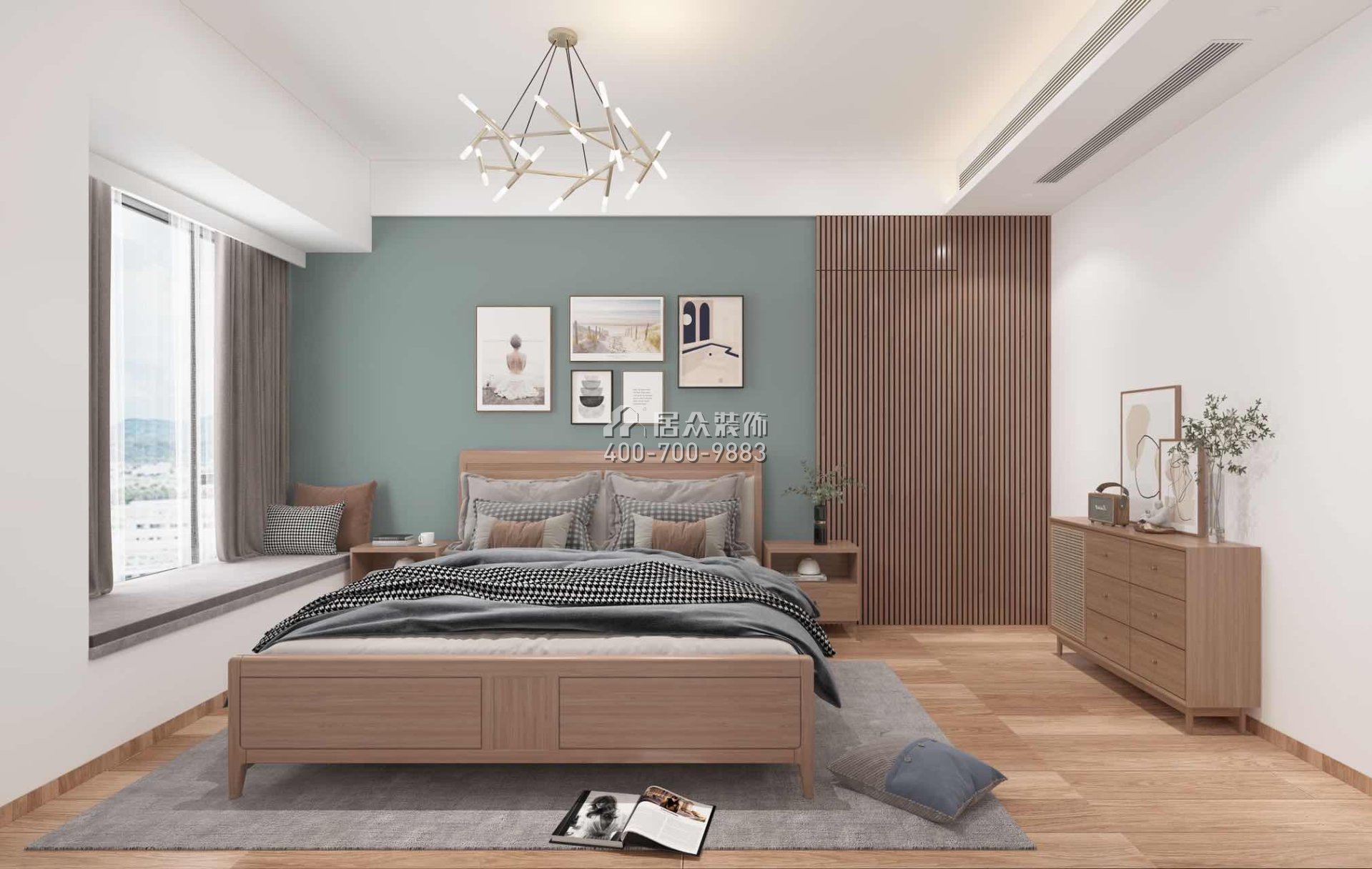 颐湾府112平方米现代简约风格平层户型卧室装修效果图