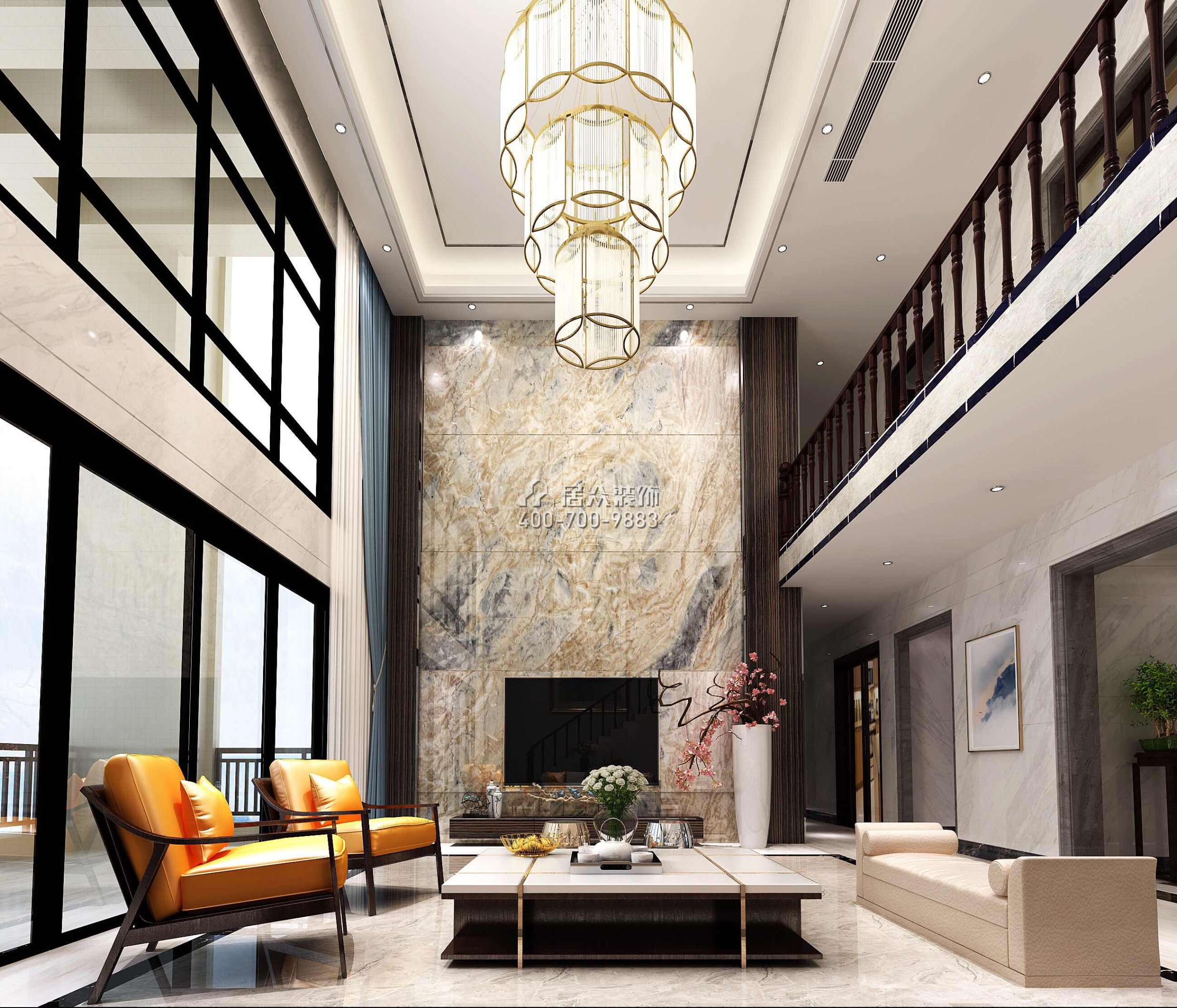 誉江华府450平方米现代简约风格复式户型客厅装修效果图