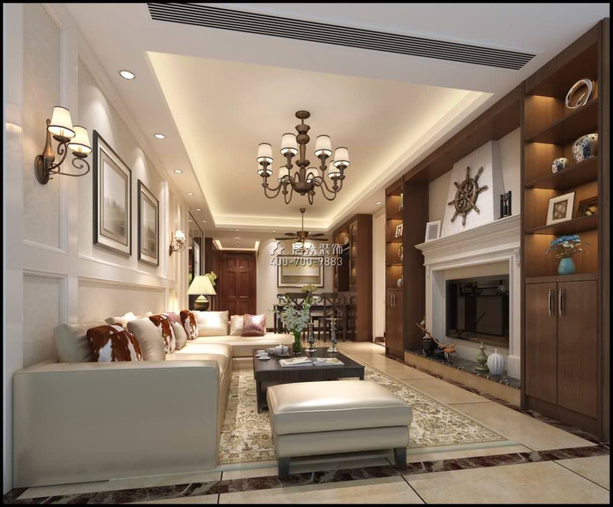 金地鷺湖1號89平方米美式風格平層戶型客廳裝修效果圖