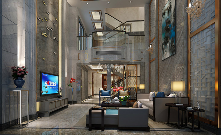 湘江一号370平方米中式风格别墅户型客厅装修效果图