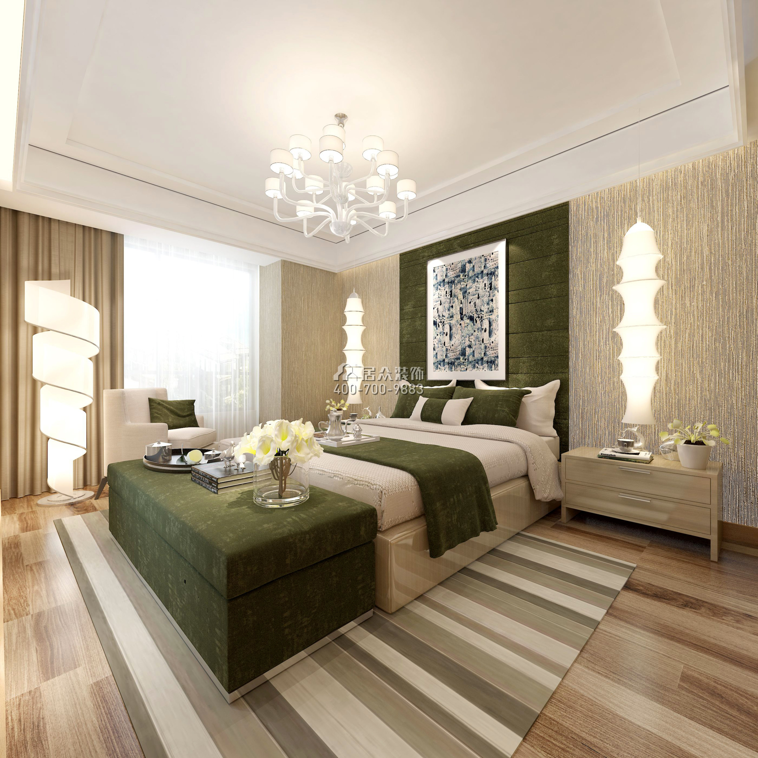 保利花城185平方米现代简约风格平层户型卧室装修效果图