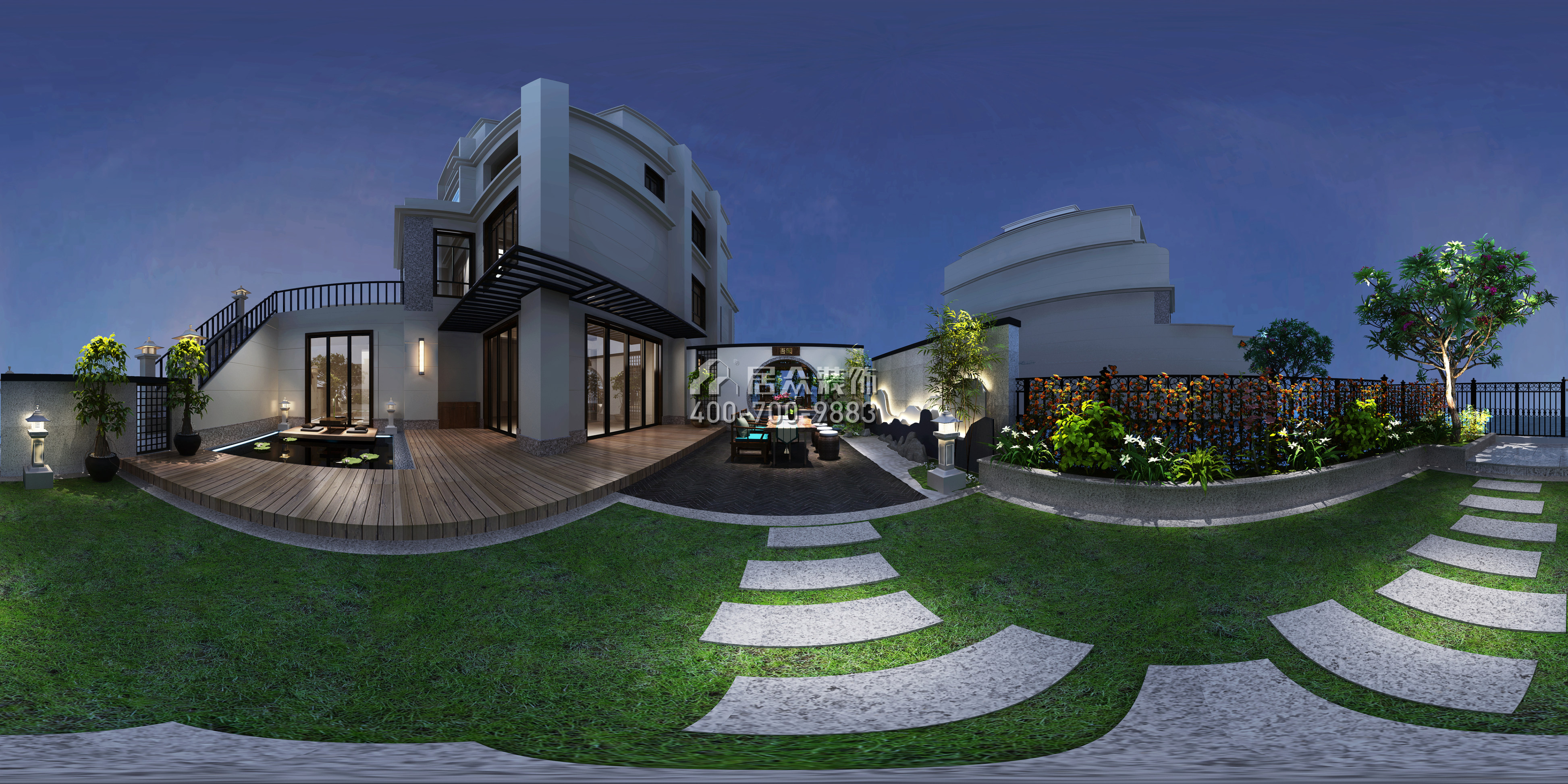 天利天鹅湾450平方米中式风格别墅户型外景图装修效果图