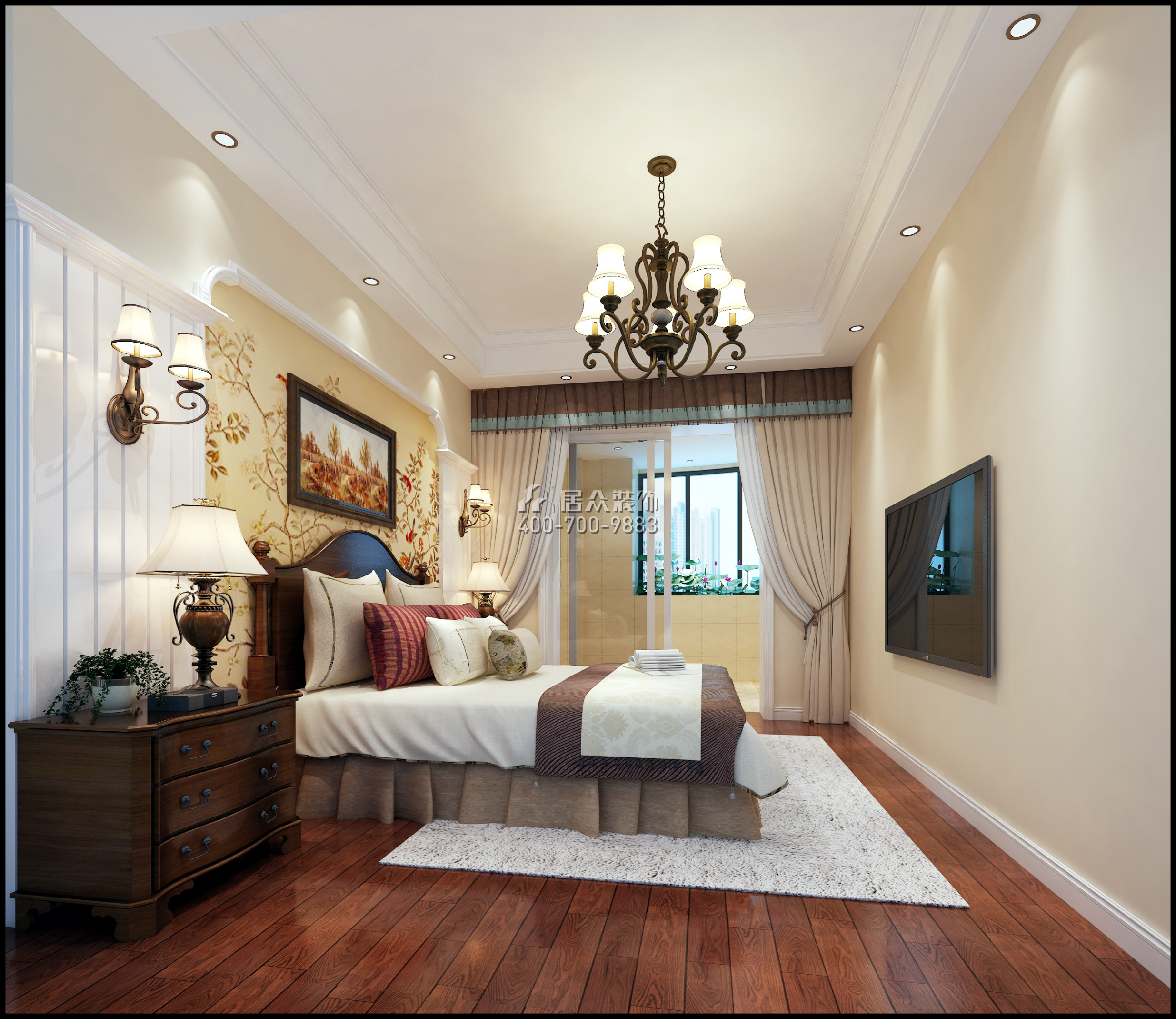 绿中海150平方米田园风格平层户型卧室装修效果图