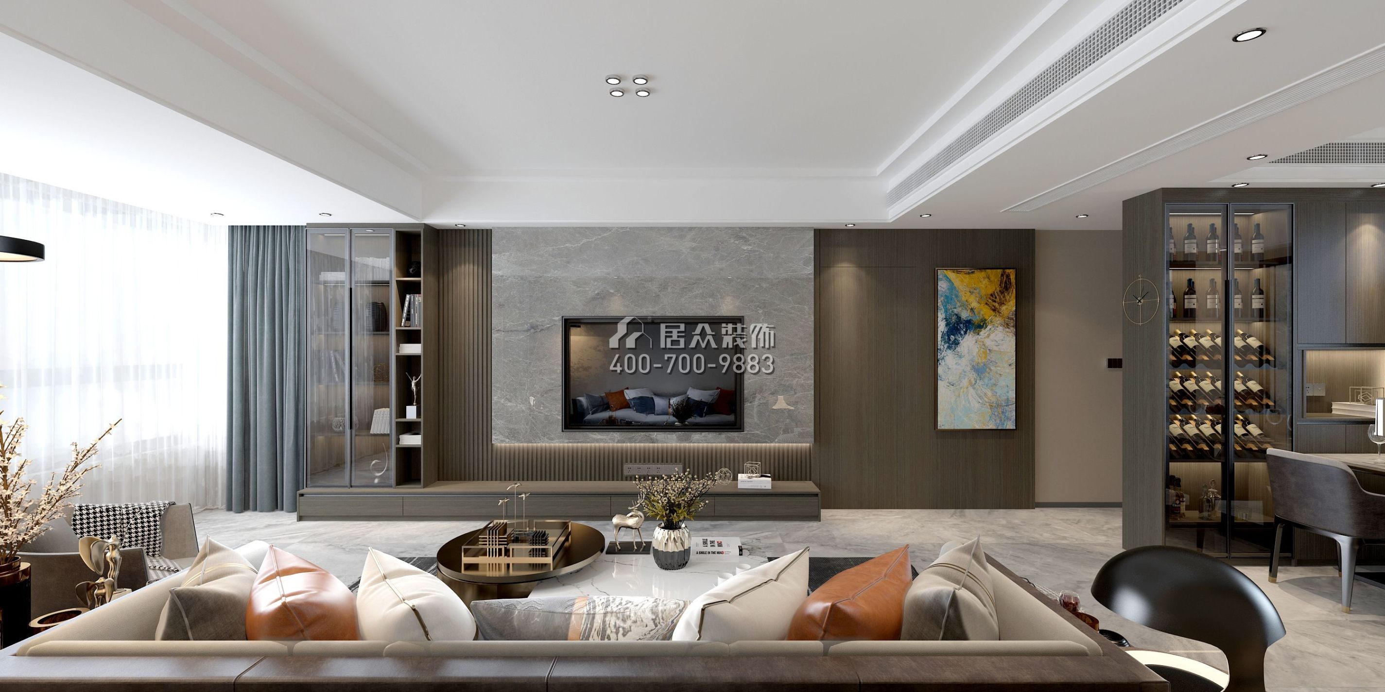 中泰財富湘江120平方米現代簡約風格平層戶型客廳裝修效果圖