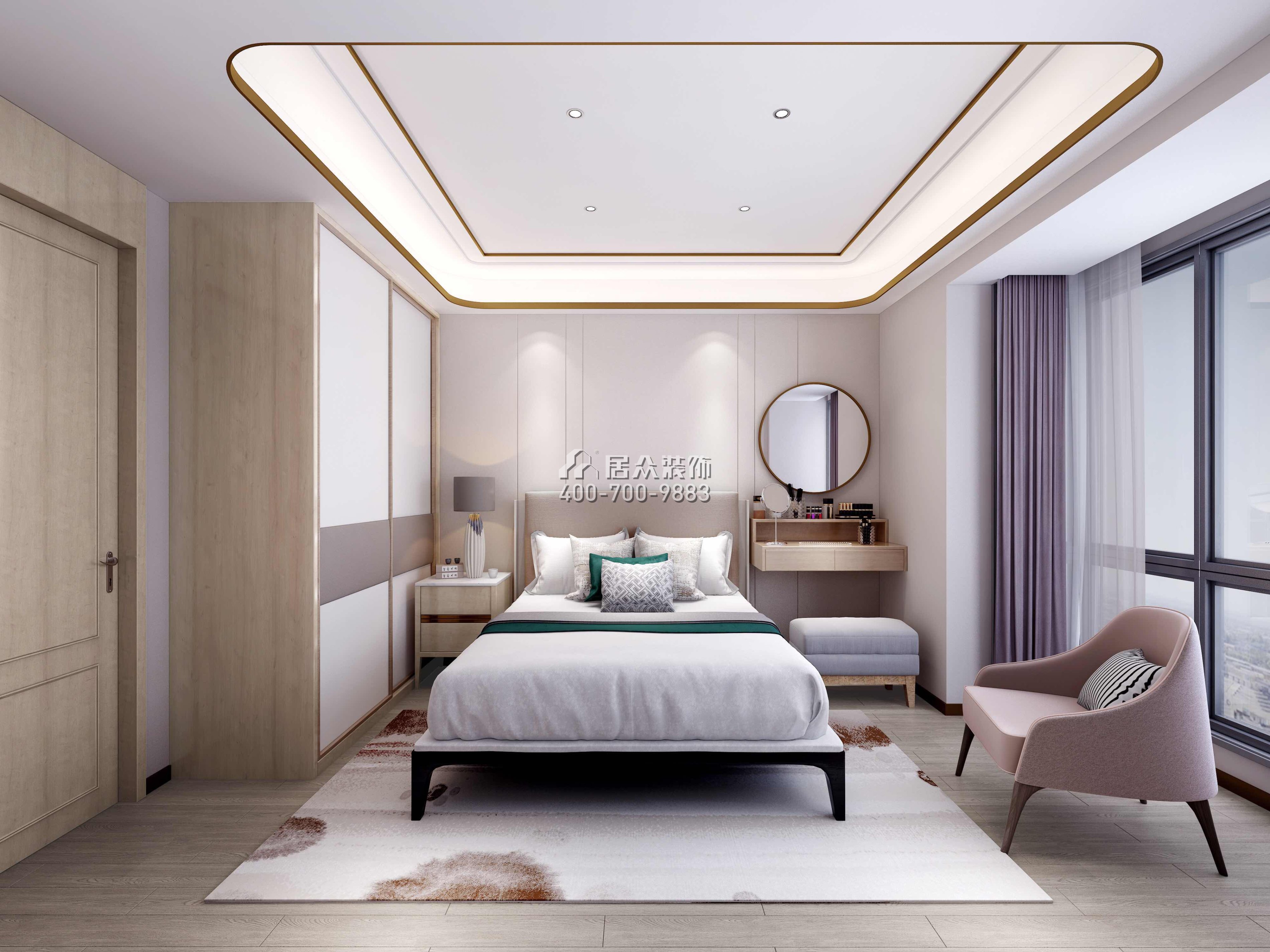 前海东岸126平方米中式风格平层户型卧室装修效果图