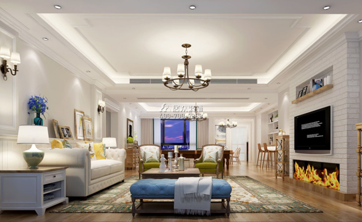 华发山庄260平方米美式风格平层户型客厅装修效果图