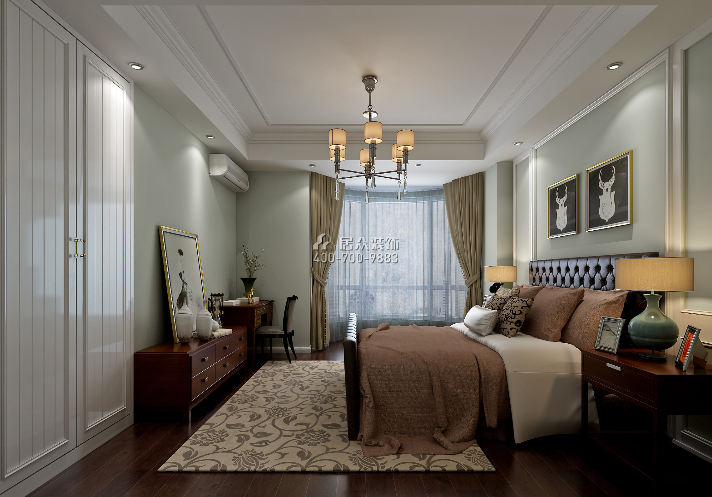 海景国际140平方米美式风格平层户型卧室装修效果图