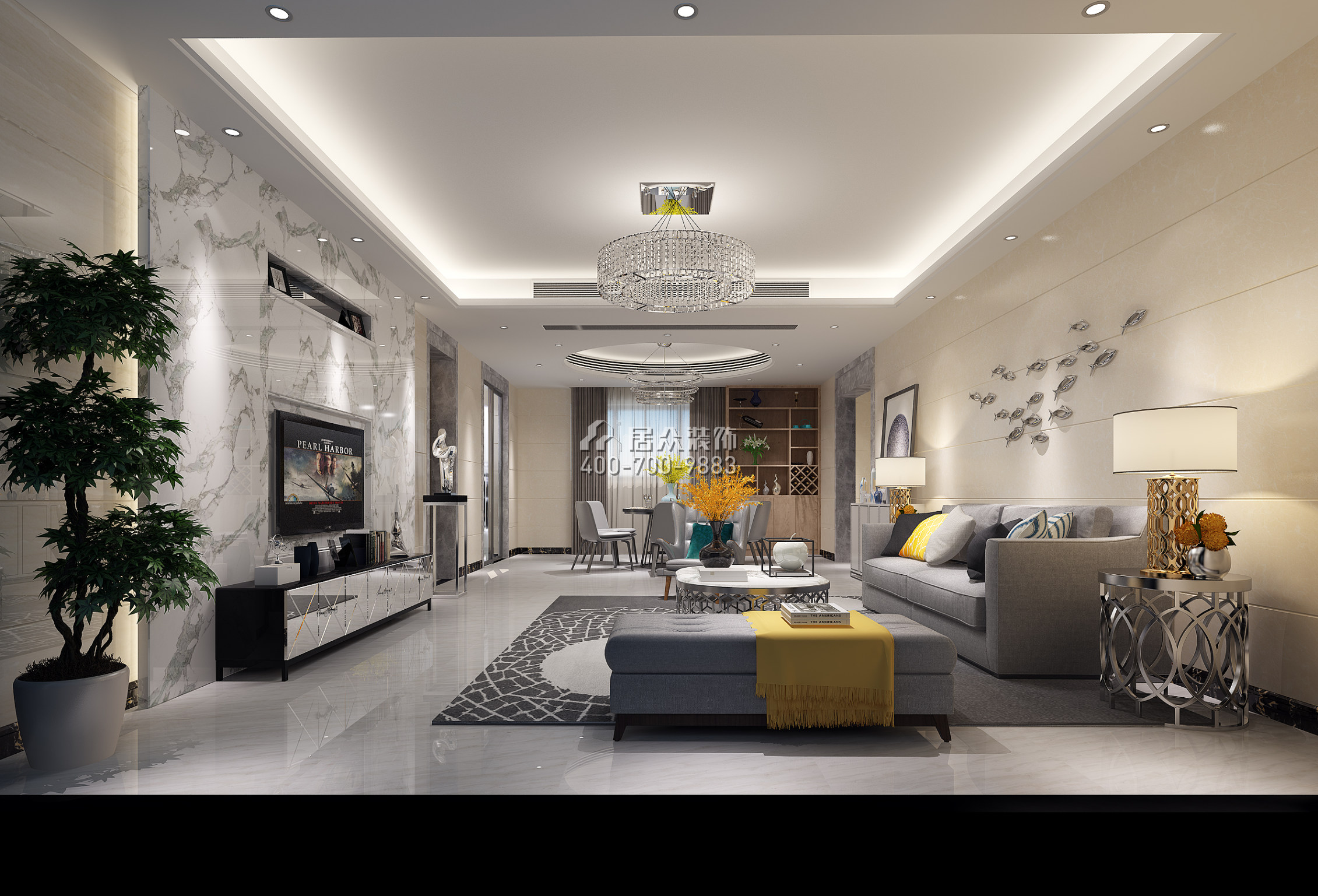 天誉190平方米现代简约风格平层户型客厅装修效果图