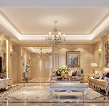 中洲中央公园二期260平方米欧式风格平层户型客厅装修效果图