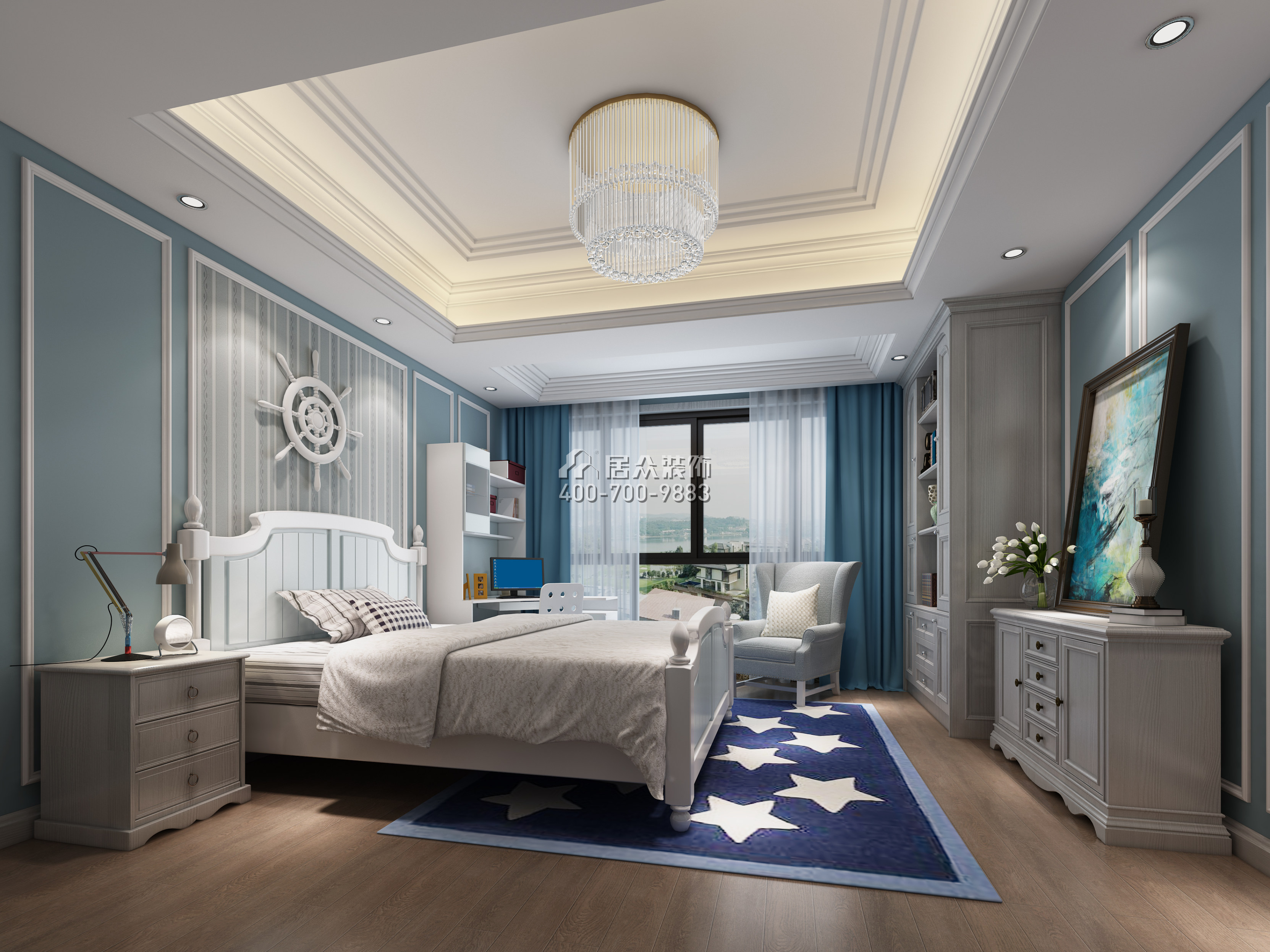 全盛紫悦龙庭165平方米美式风格复式户型卧室装修效果图