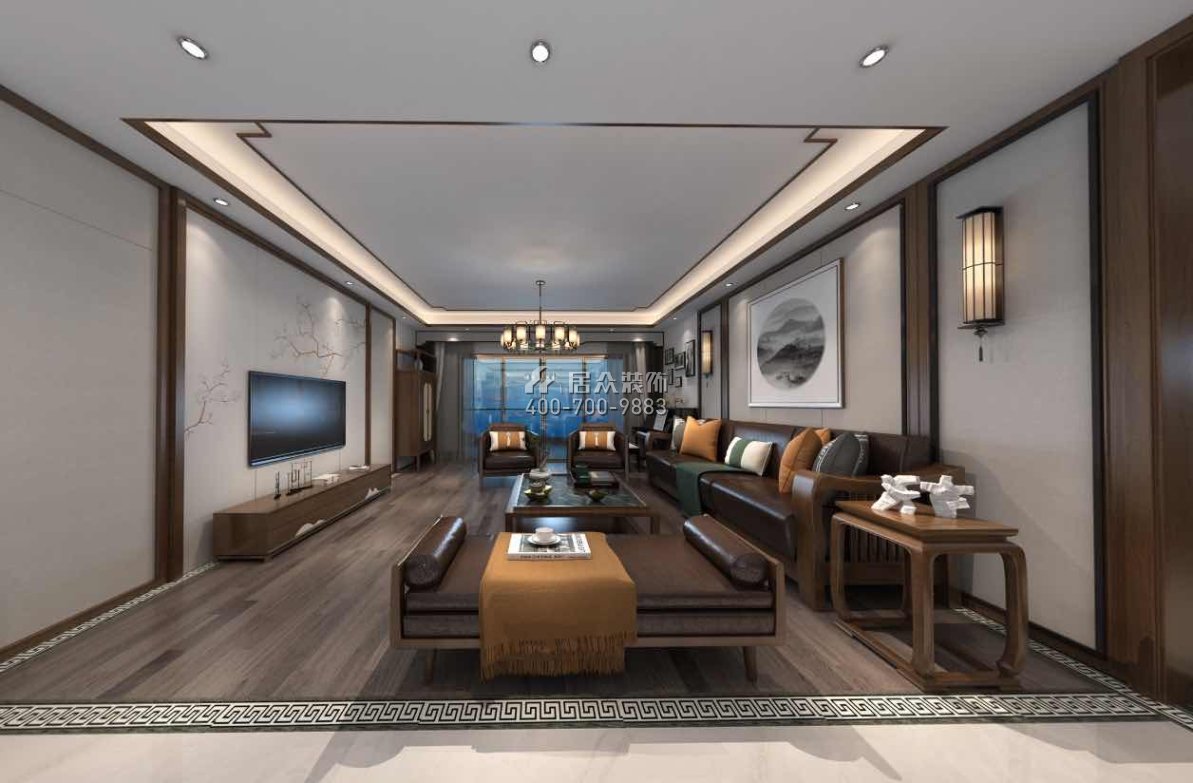 華發峰景灣216平方米中式風格平層戶型客廳裝修效果圖