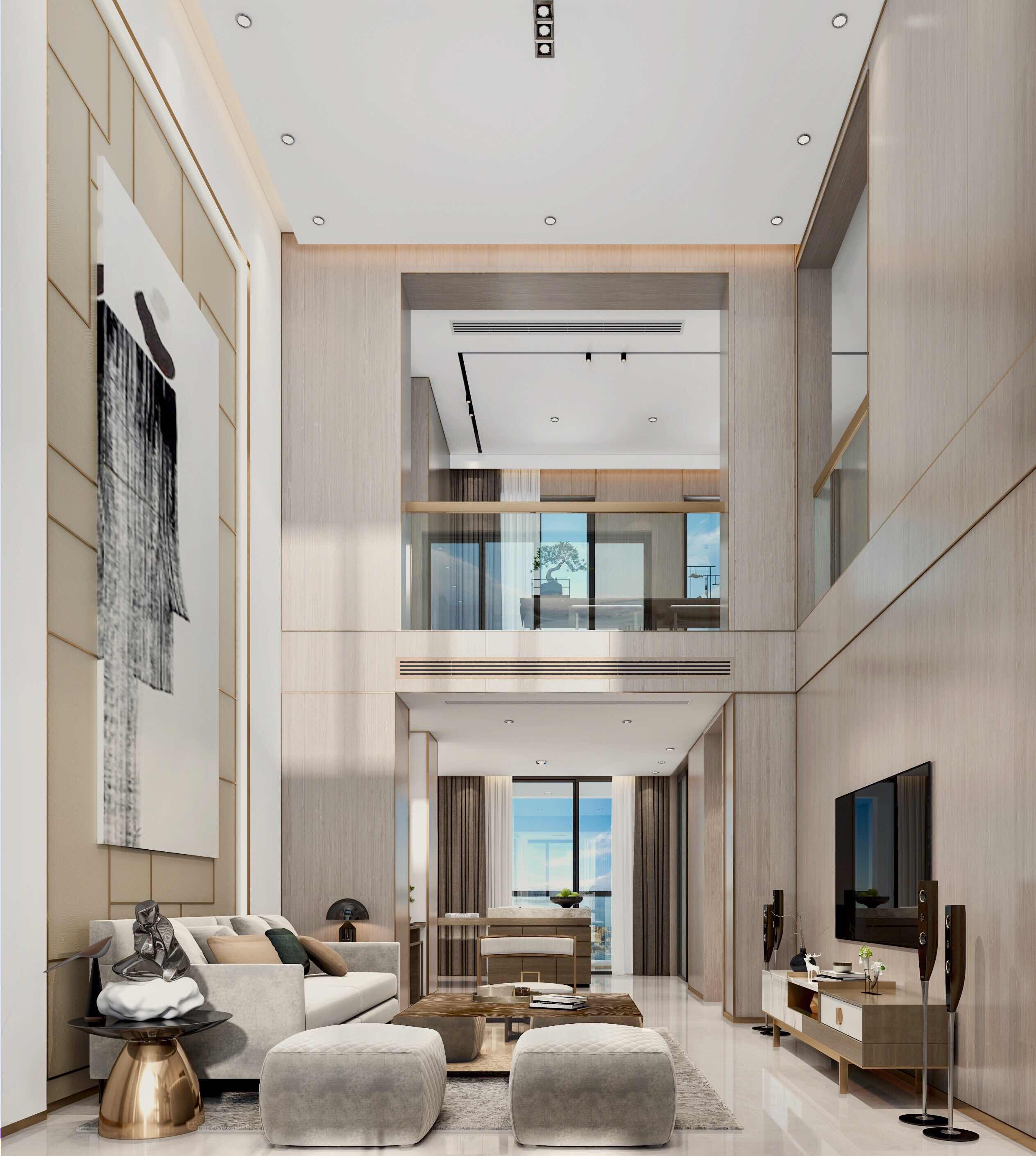 华发首府238平方米现代简约风格复式户型客厅装修效果图
