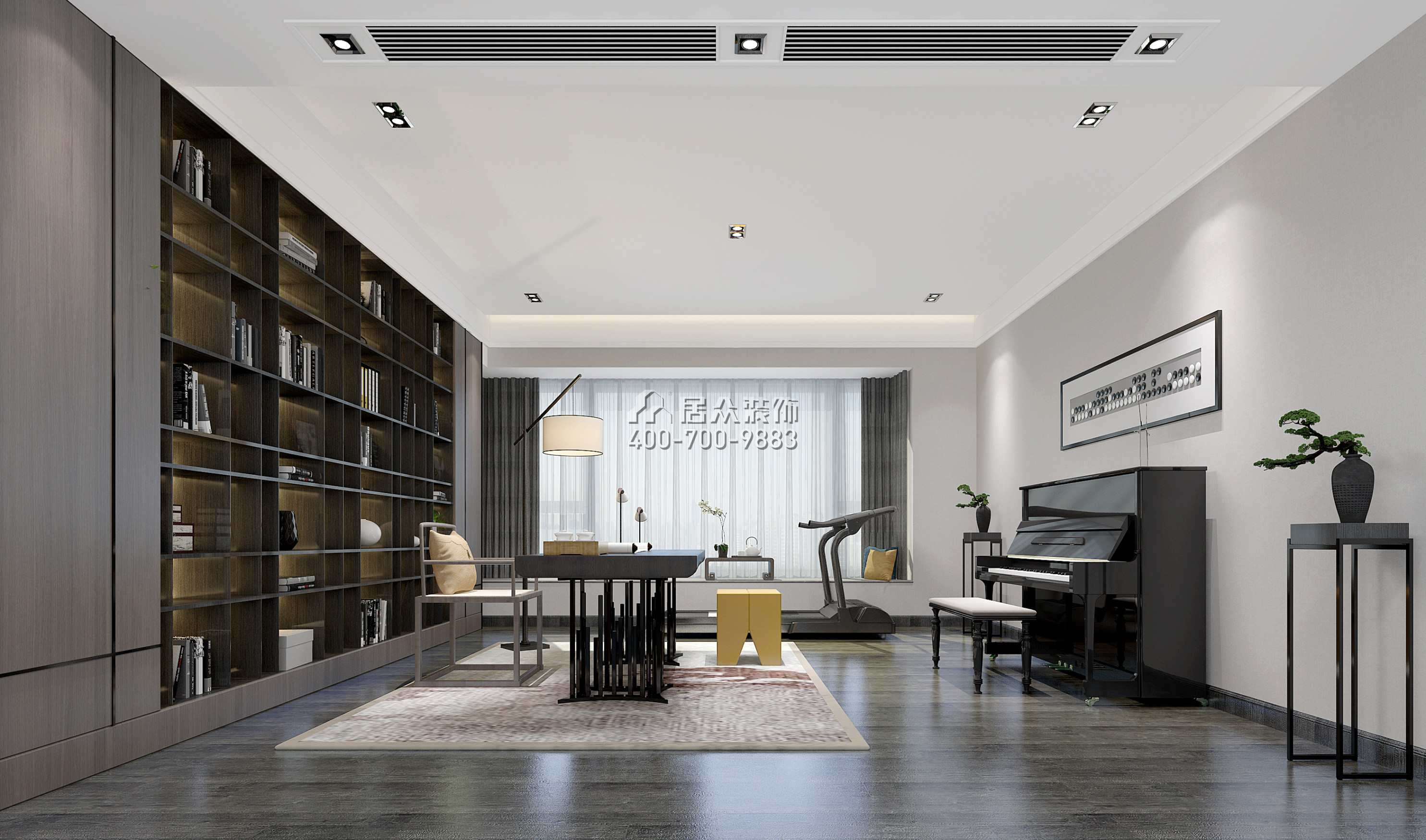 星河丹堤242平方米现代简约风格复式户型书房kok电竞平台效果图