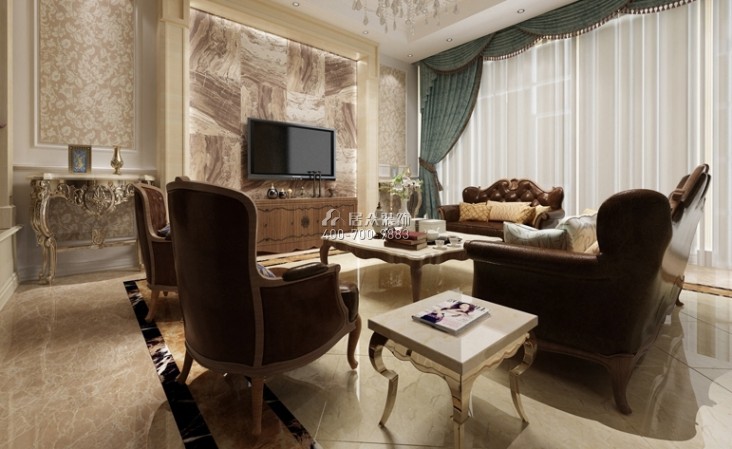 紫园215平方米美式风格复式户型客厅装修效果图