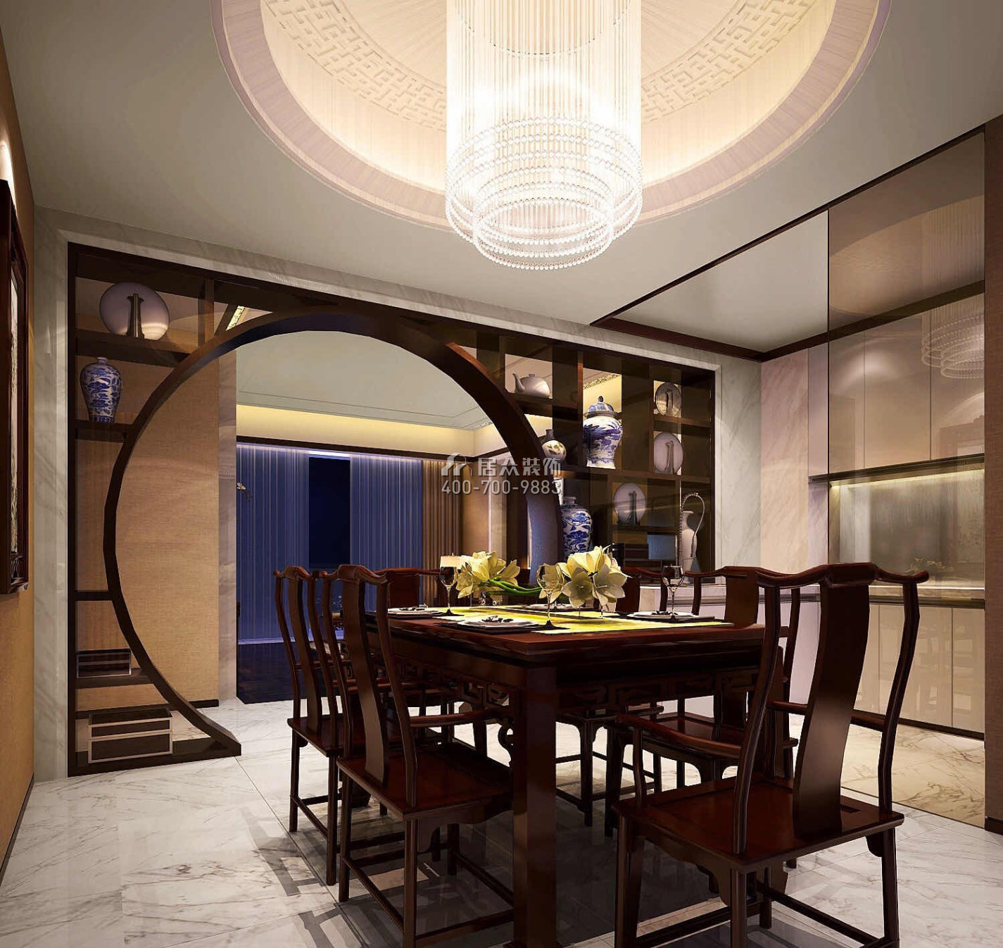 翠岭华庭120平方米中式风格平层户型餐厅装修效果图