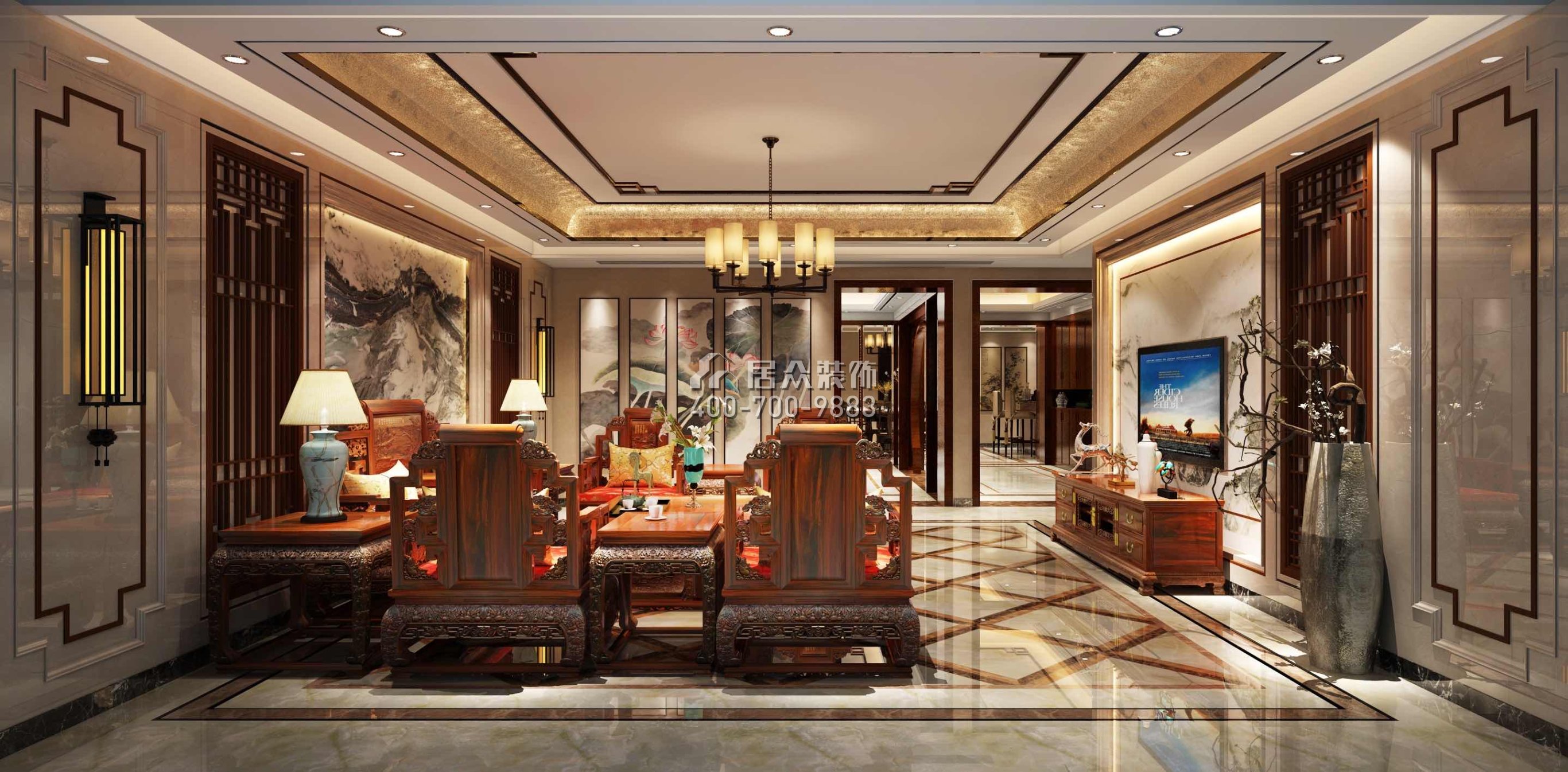 博林天瑞328平方米中式风格平层户型客厅装修效果图