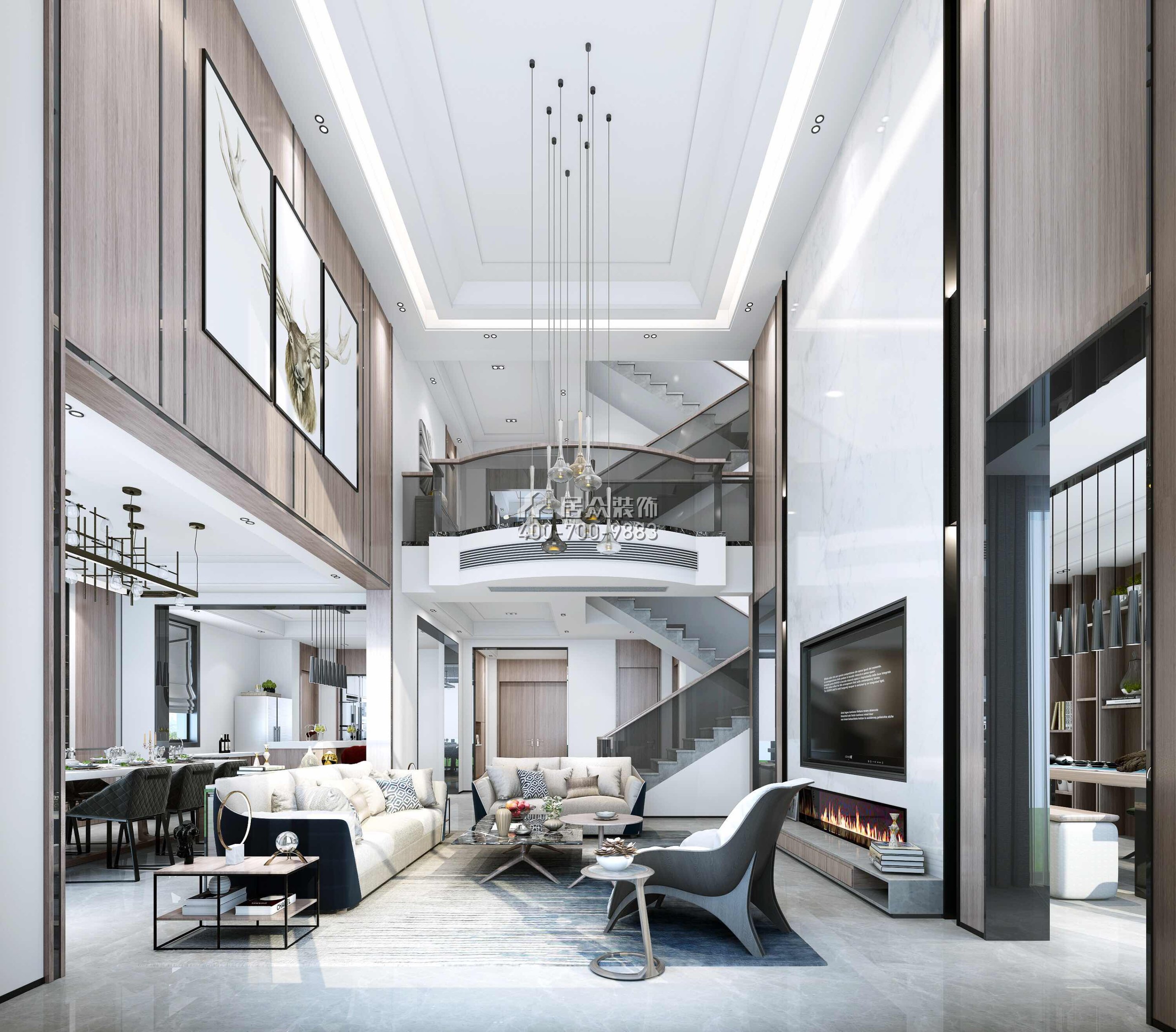 海逸豪庭321平方米现代简约风格别墅户型客厅装修效果图