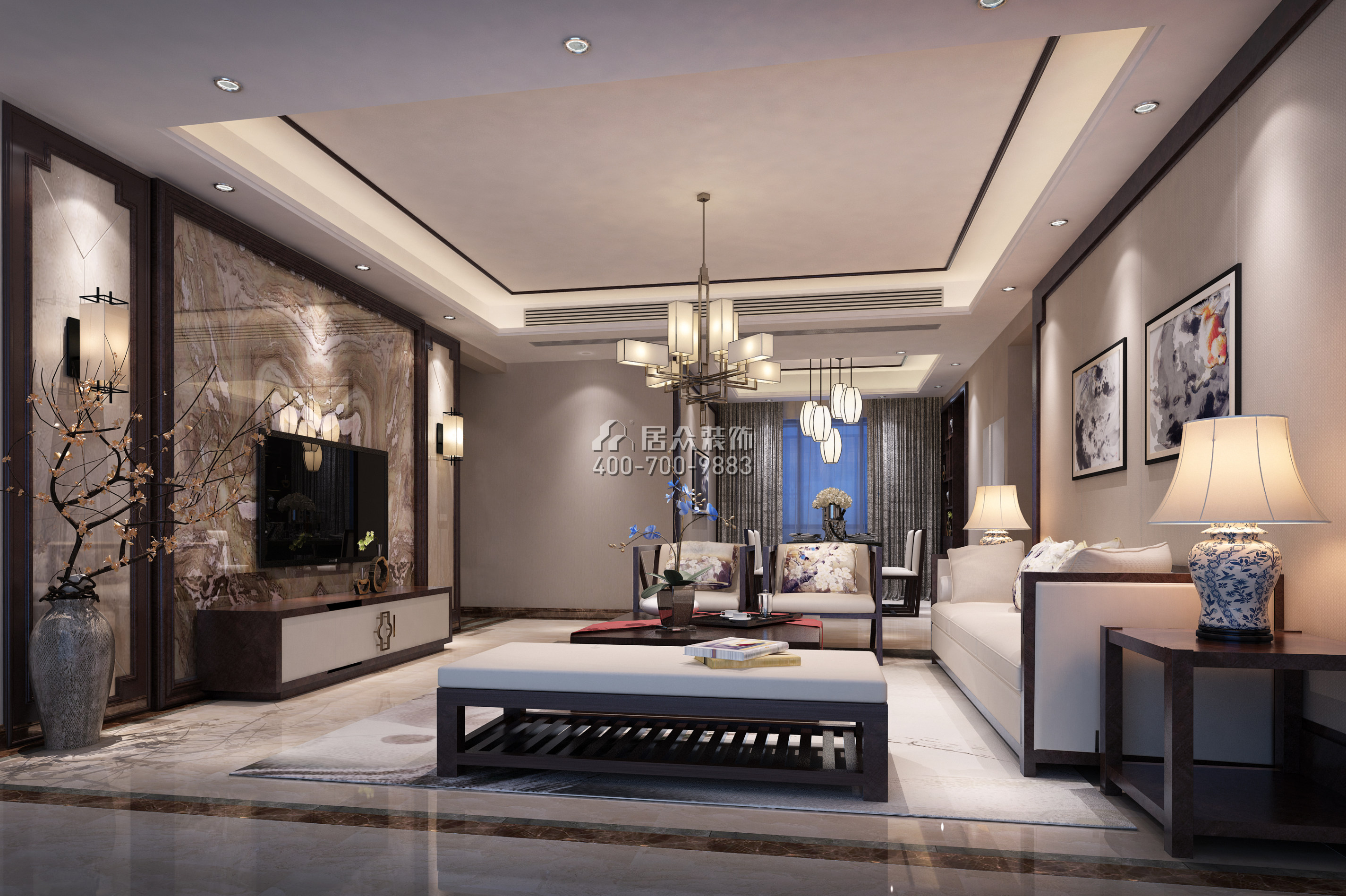 水木丹华143平方米混搭风格平层户型客厅装修效果图