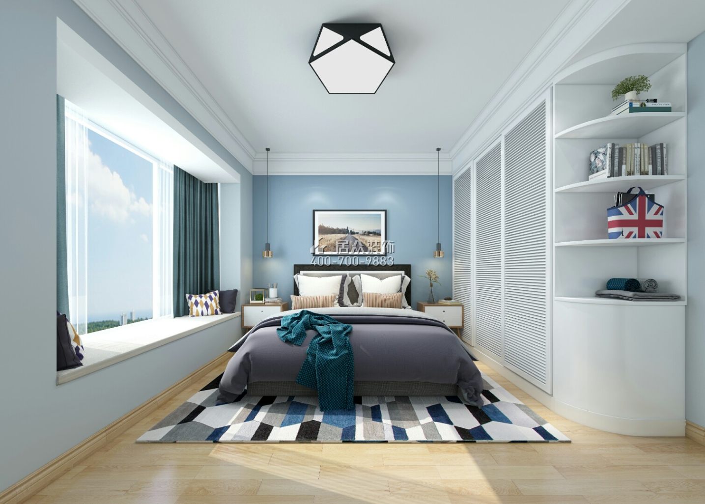 香山美树苑100平方米现代简约风格平层户型卧室装修效果图