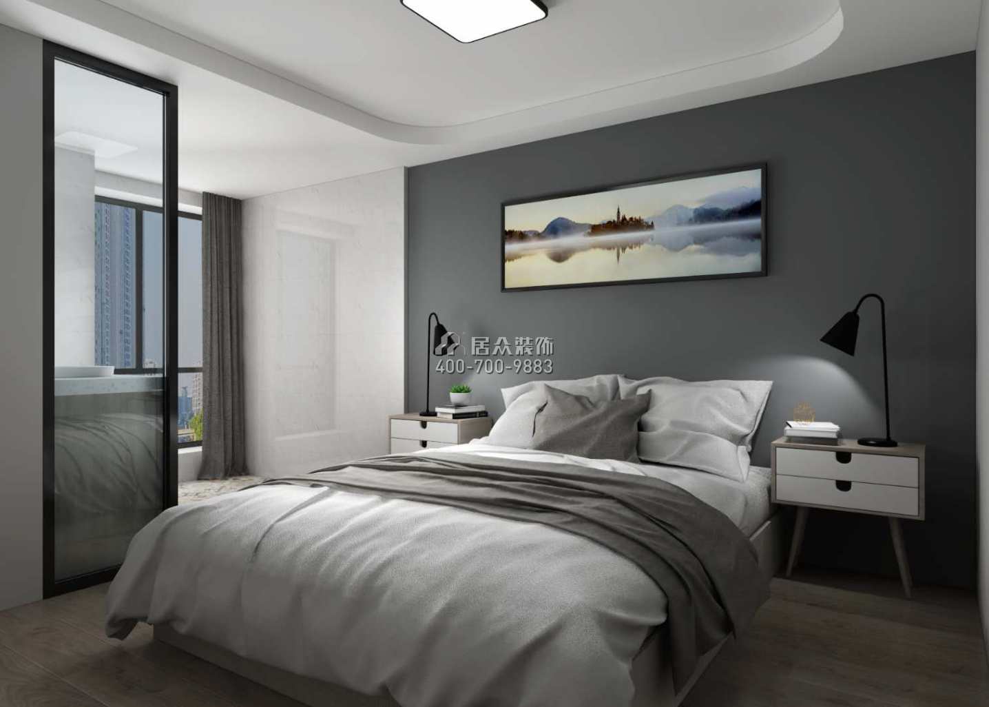 华盛观荟一期75平方米现代简约风格复式户型卧室装修效果图