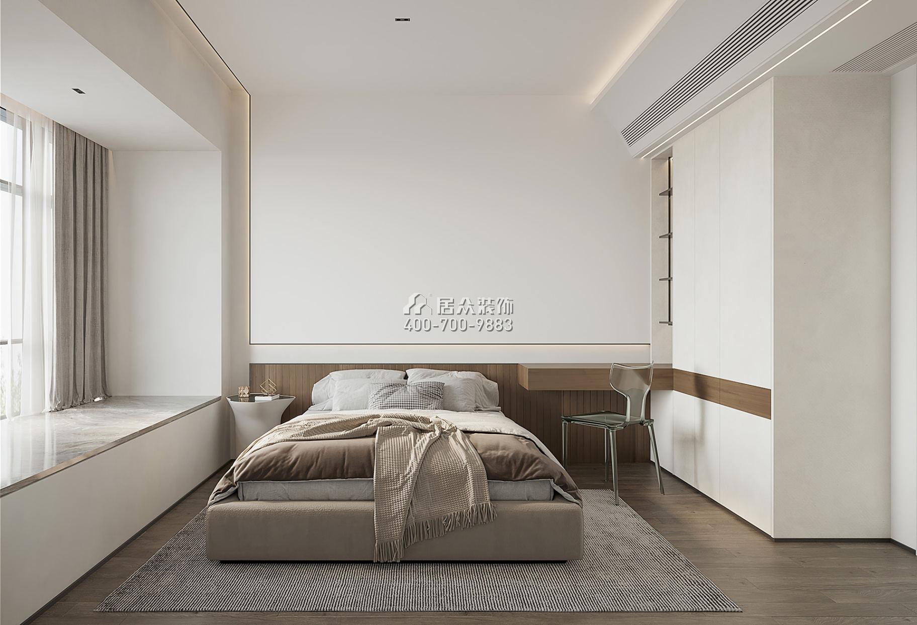 新錦安海納公館110平方米現代簡約風格平層戶型臥室裝修效果圖