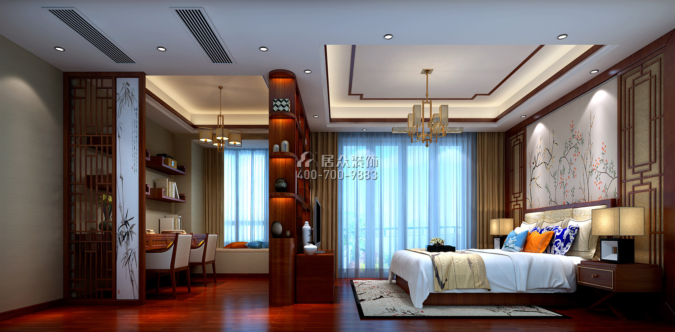 皓翔壹城中心240平方米中式风格平层户型卧室装修效果图