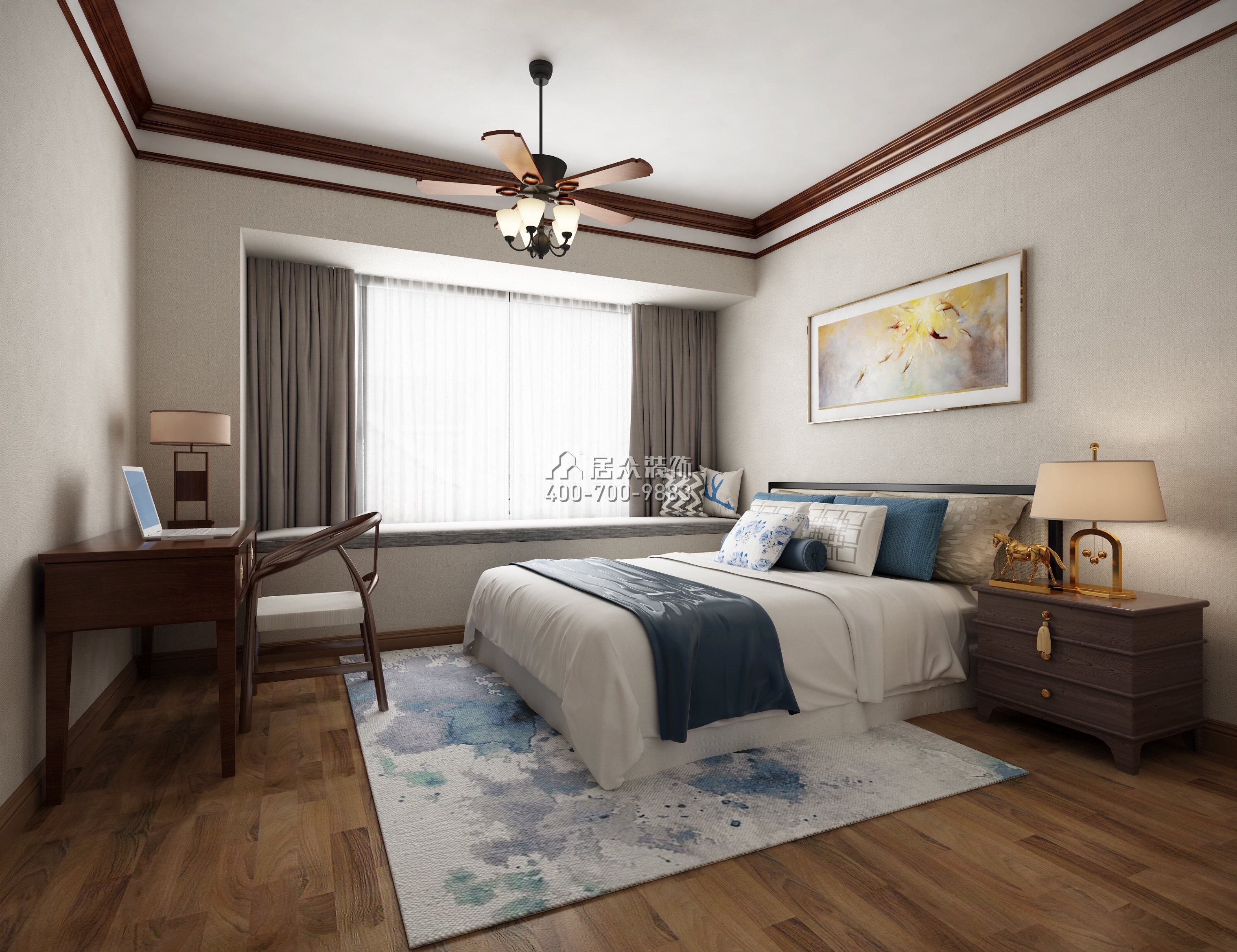 华发山庄300平方米中式风格复式户型卧室装修效果图