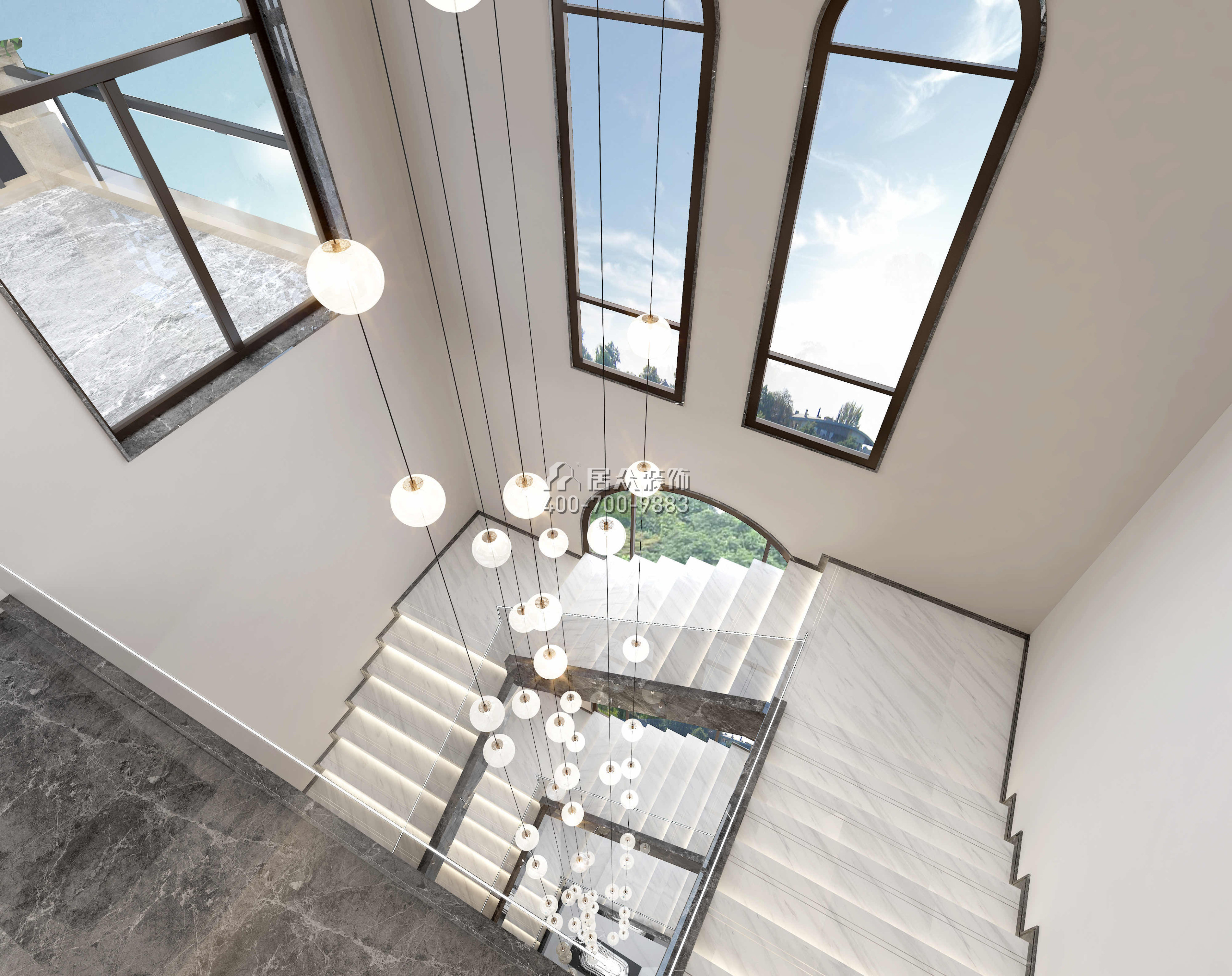 观园800平方米现代简约风格别墅户型楼梯装修效果图