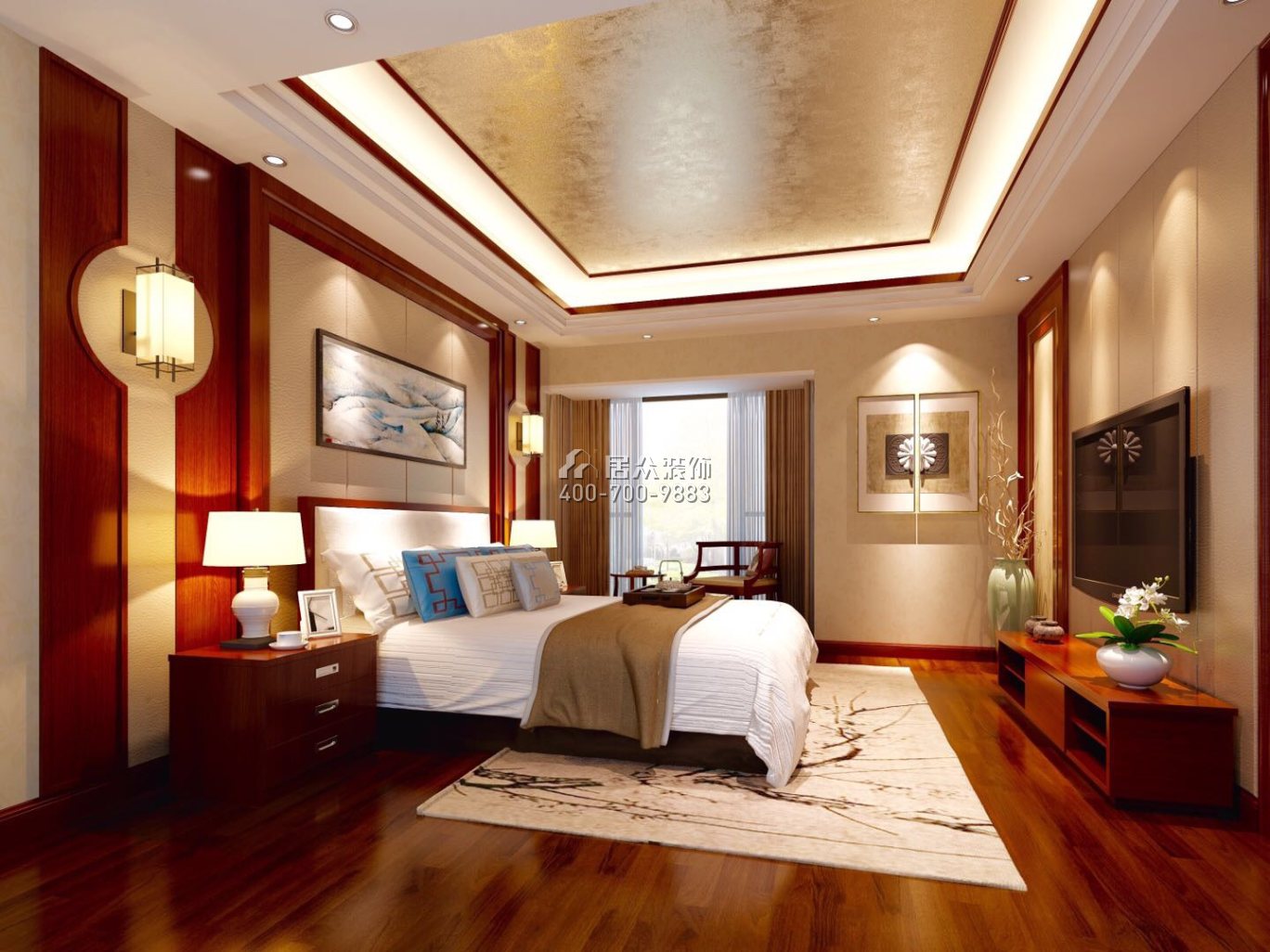 陶金山二期300平方米中式风格复式户型卧室装修效果图
