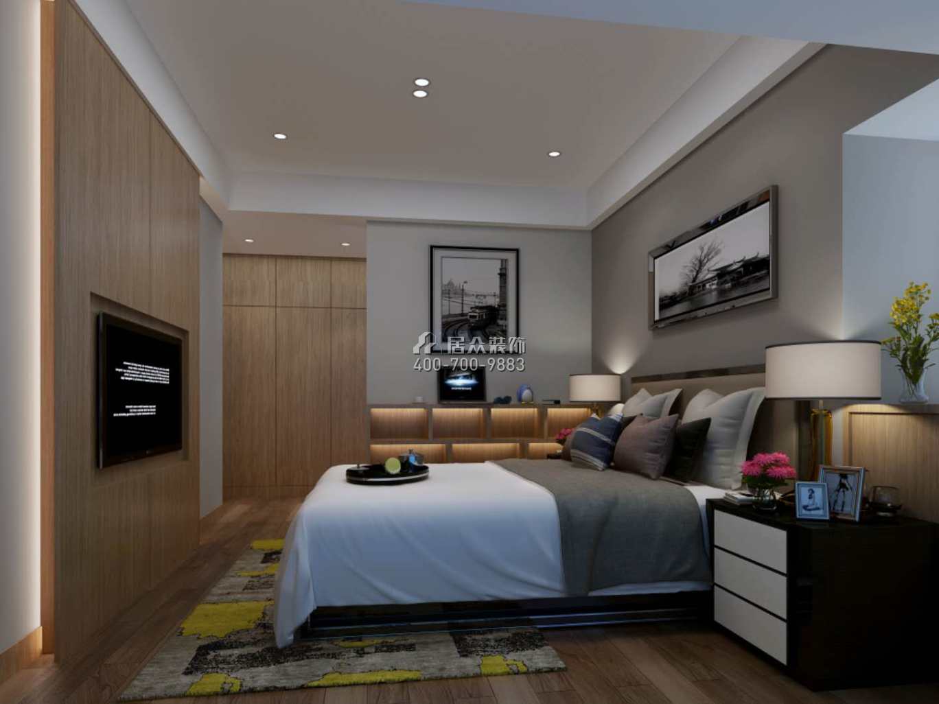 沙井西荟城三期95平方米现代简约风格平层户型卧室装修效果图