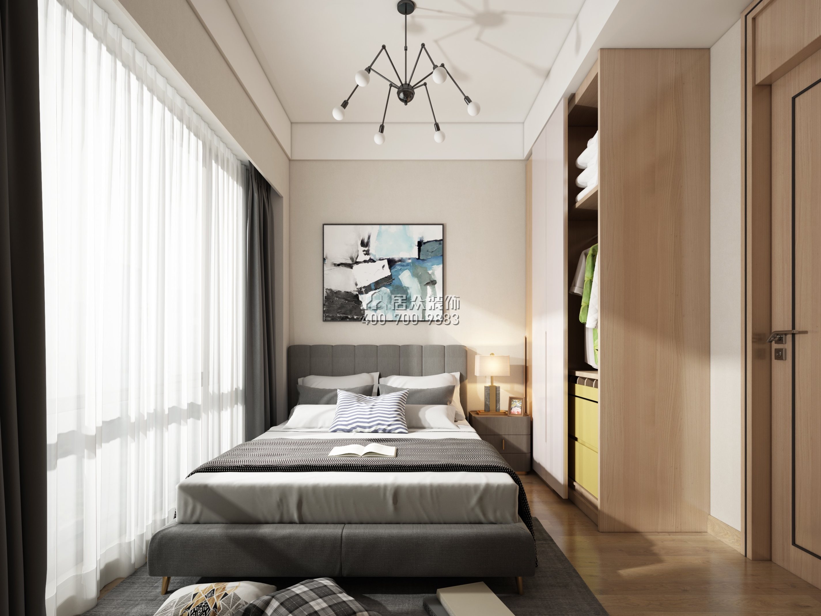 星河银湖谷100平方米现代简约风格平层户型卧室装修效果图