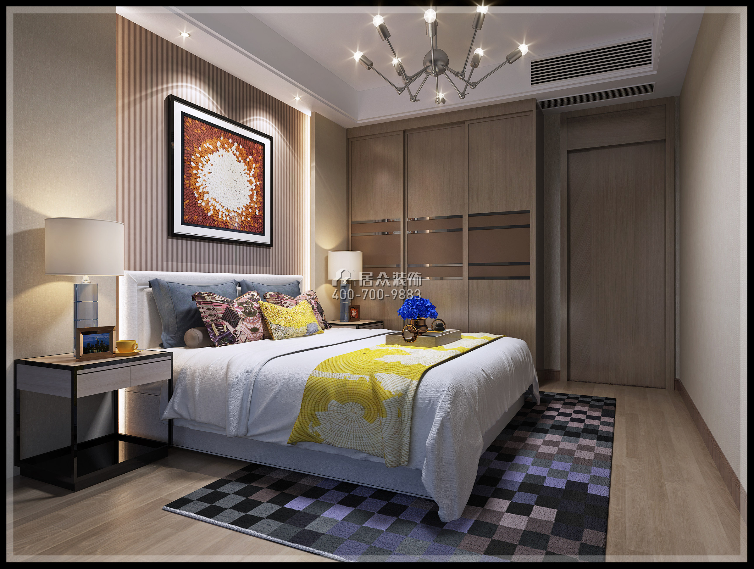 正兆景嘉园90平方米现代简约风格平层户型卧室装修效果图