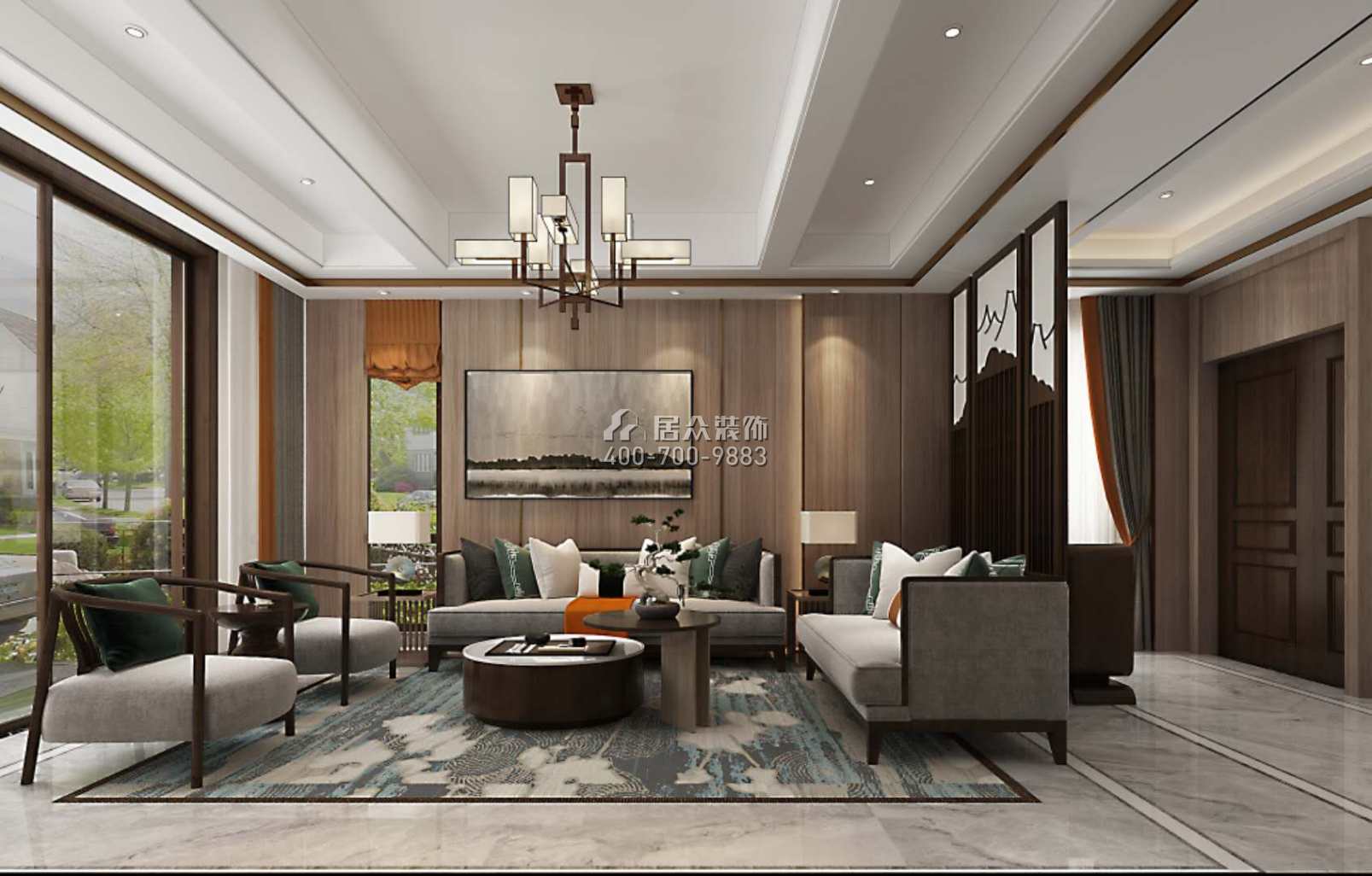 常德碧桂園300平方米中式風格別墅戶型客廳裝修效果圖