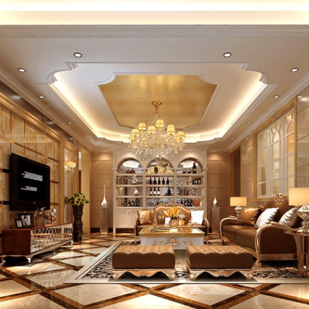 凯景中央首座200平方米欧式风格平层户型客厅装修效果图