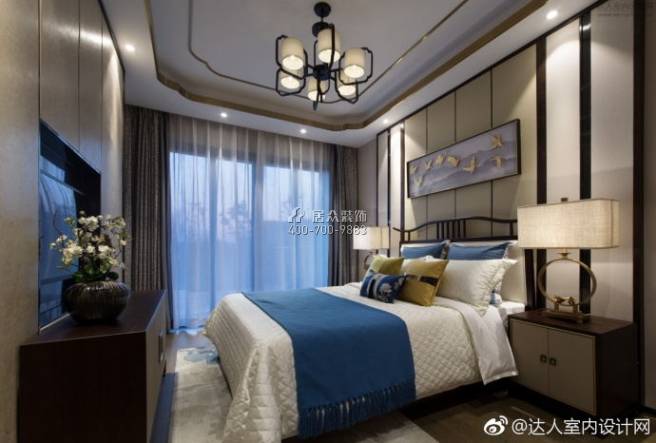 悅峰天譽180平方米中式風格平層戶型臥室裝修效果圖
