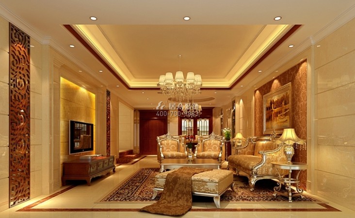 保利東江首府120平方米歐式風格平層戶型客廳裝修效果圖