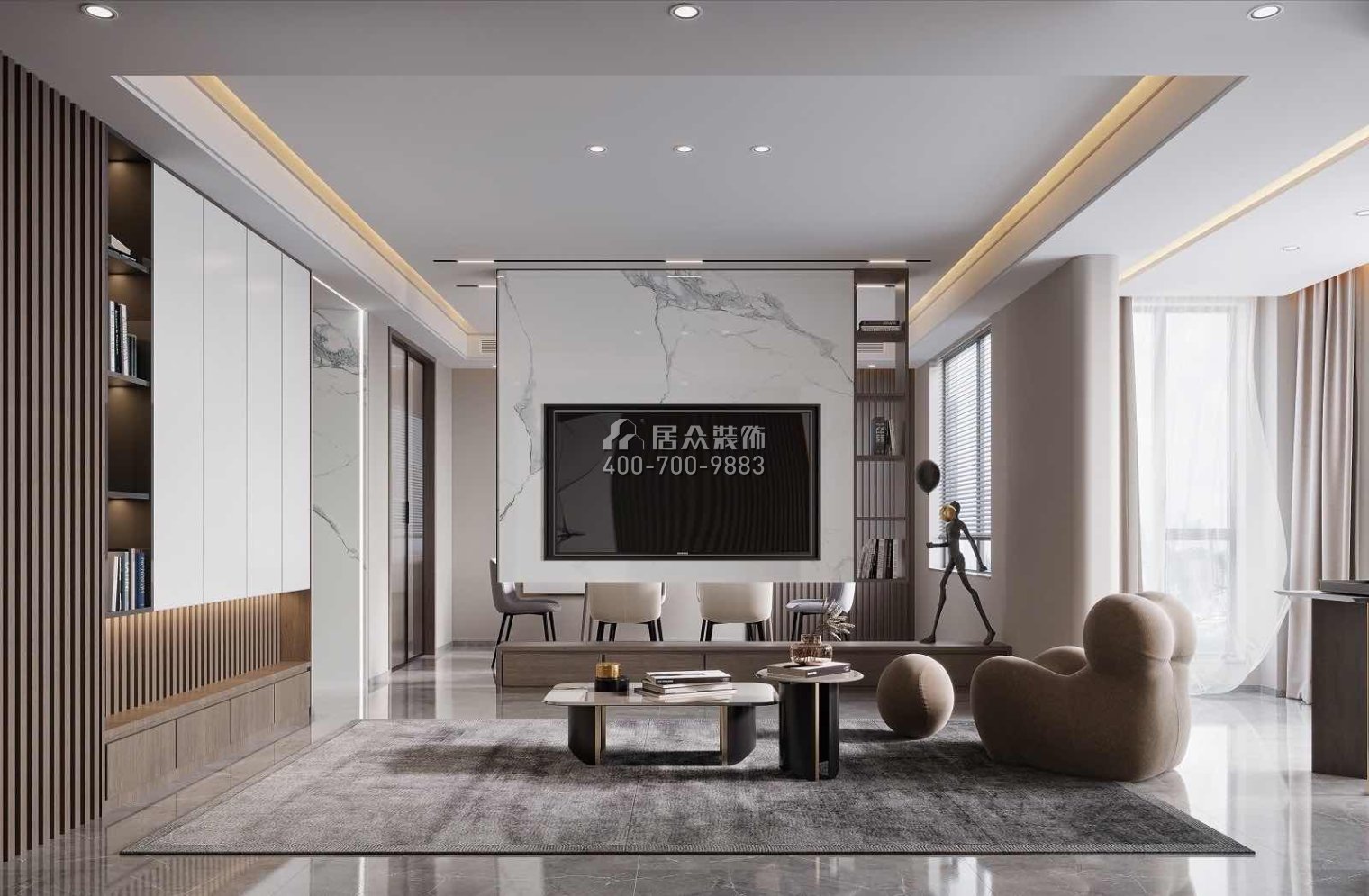 千林山居280平方米现代简约风格平层户型客厅装修效果图