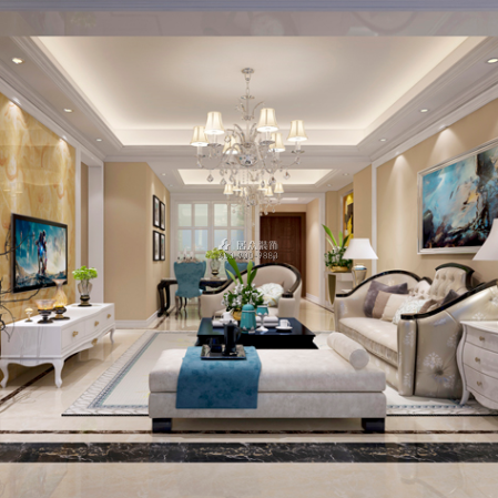 93平方米欧式风格平层户型客厅装修效果图