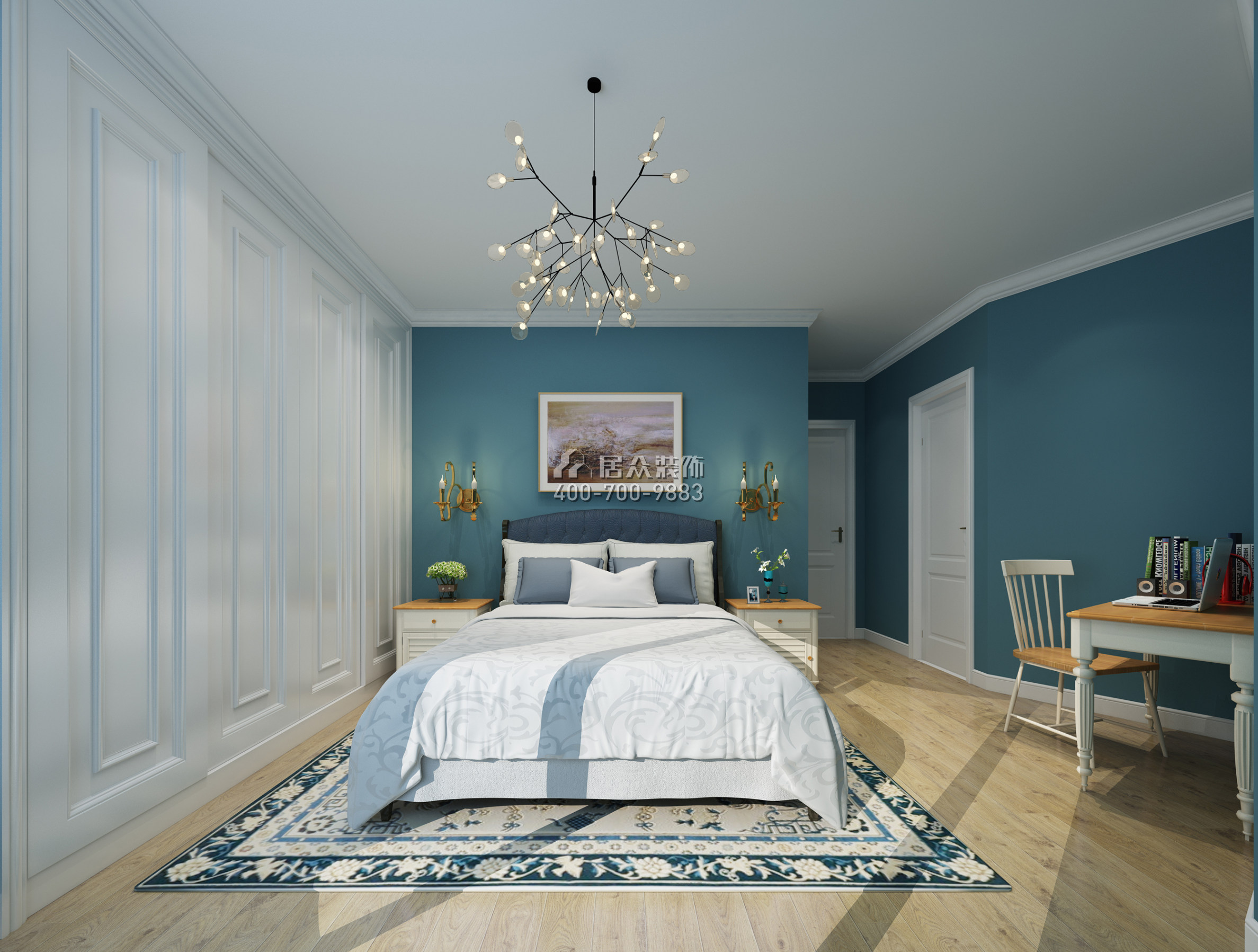 益田豪园居138平方米北欧风格平层户型卧室装修效果图