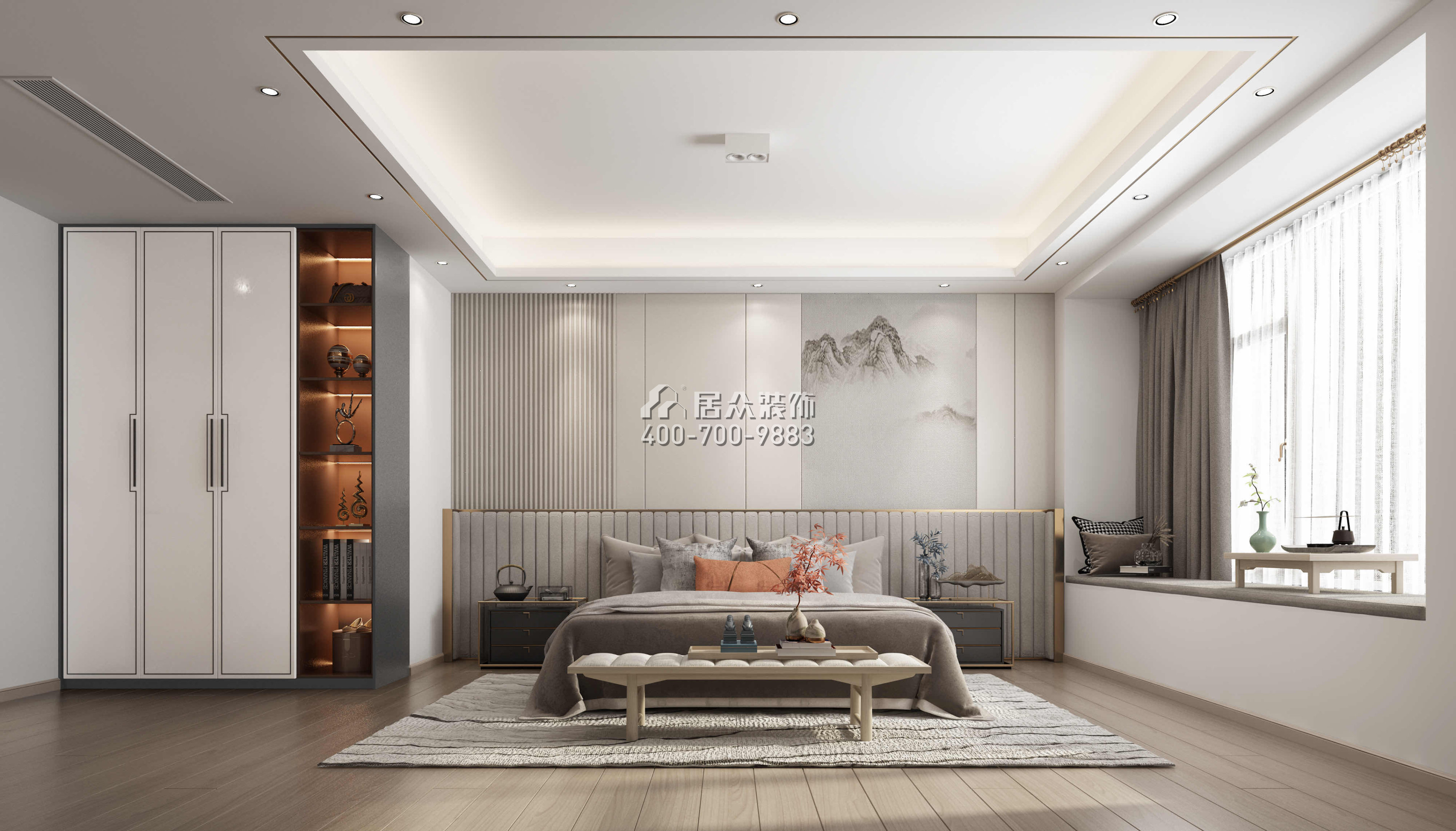 翠湖香山别苑200平方米中式风格复式户型卧室装修效果图