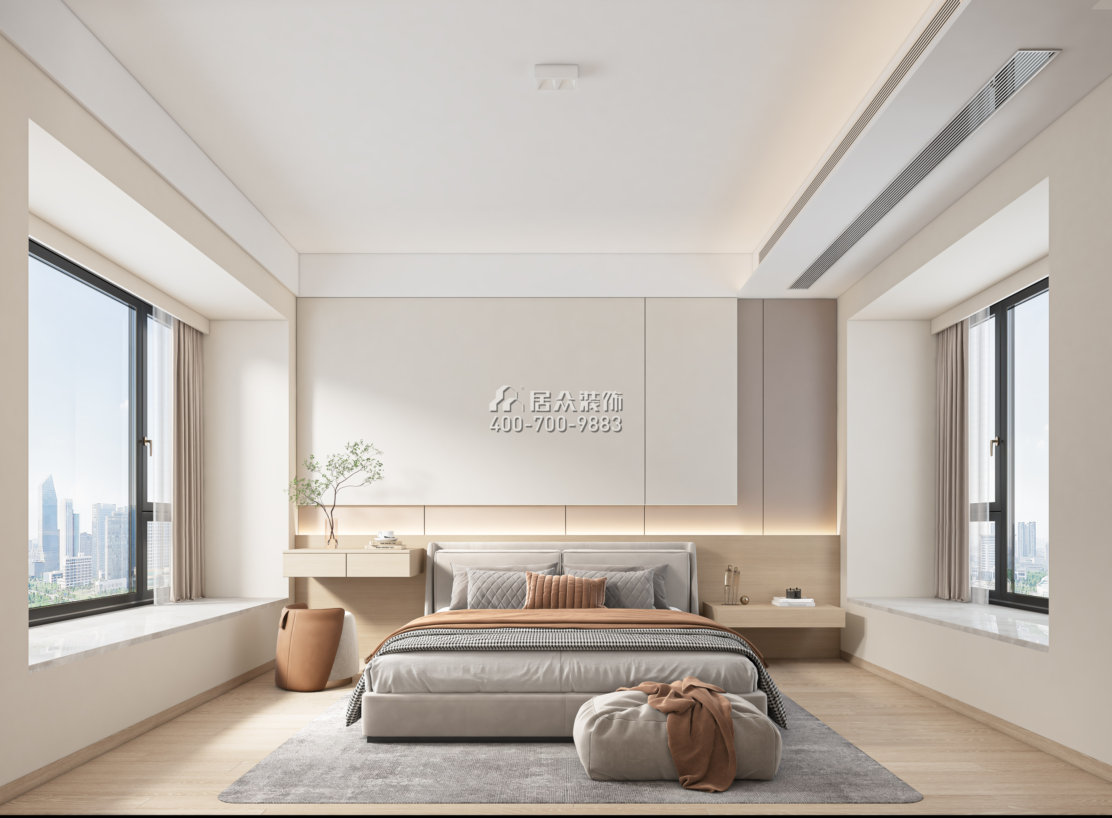 天鹅湖花园三期122平方米现代简约风格平层户型卧室装修效果图