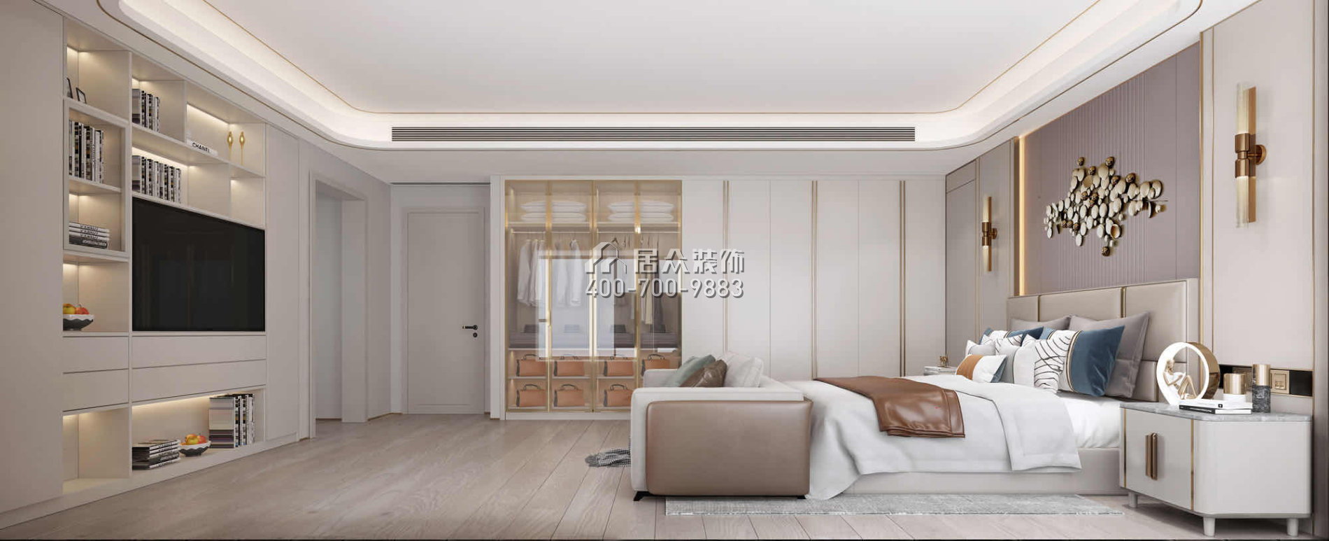 纯水岸七期500平方米现代简约风格复式户型卧室装修效果图