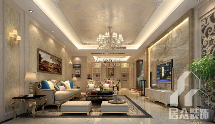 天譽160平方米歐式風格平層戶型客廳裝修效果圖