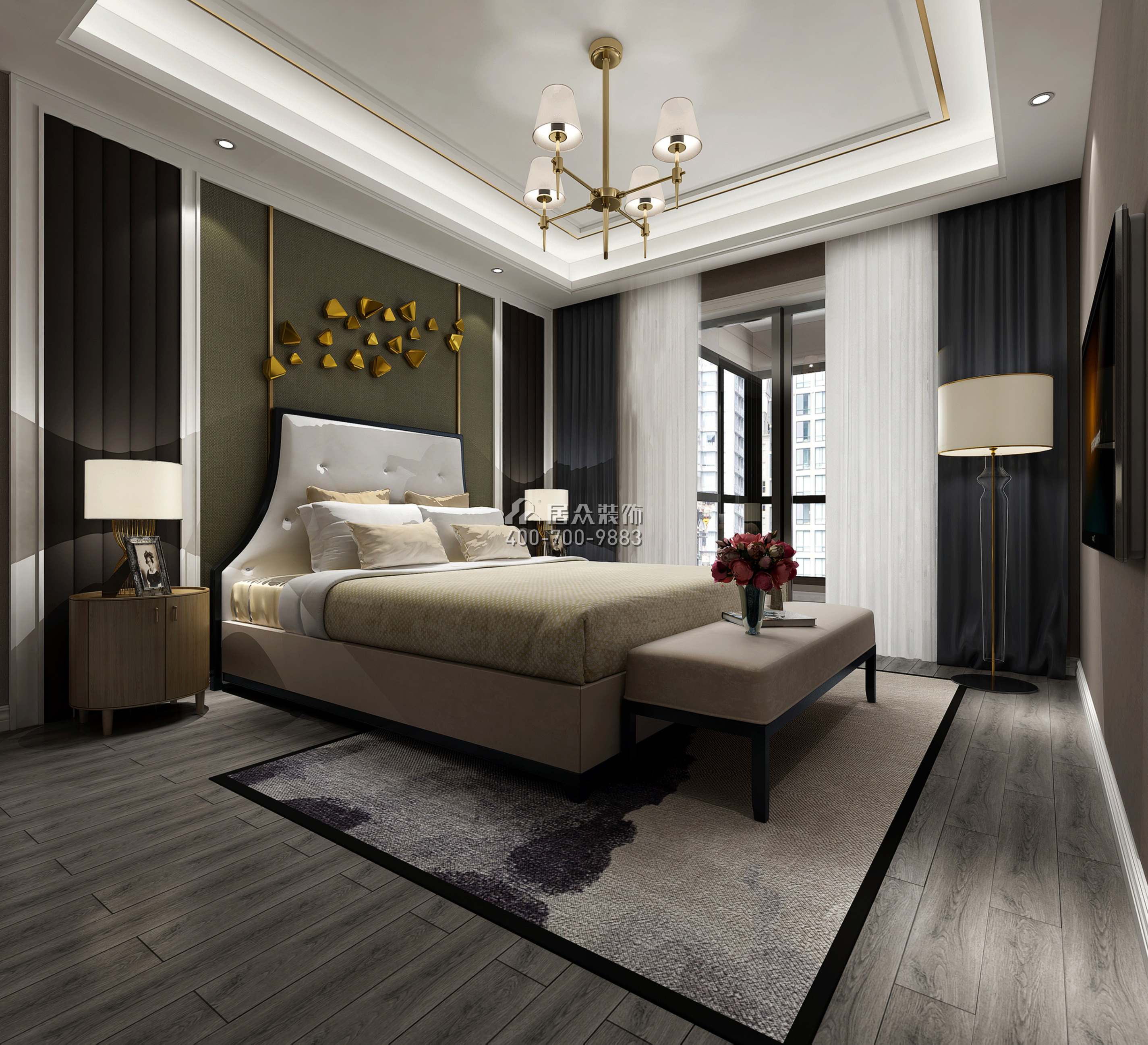 颐安都会中央花园一期125平方米现代简约风格平层户型卧室装修效果图