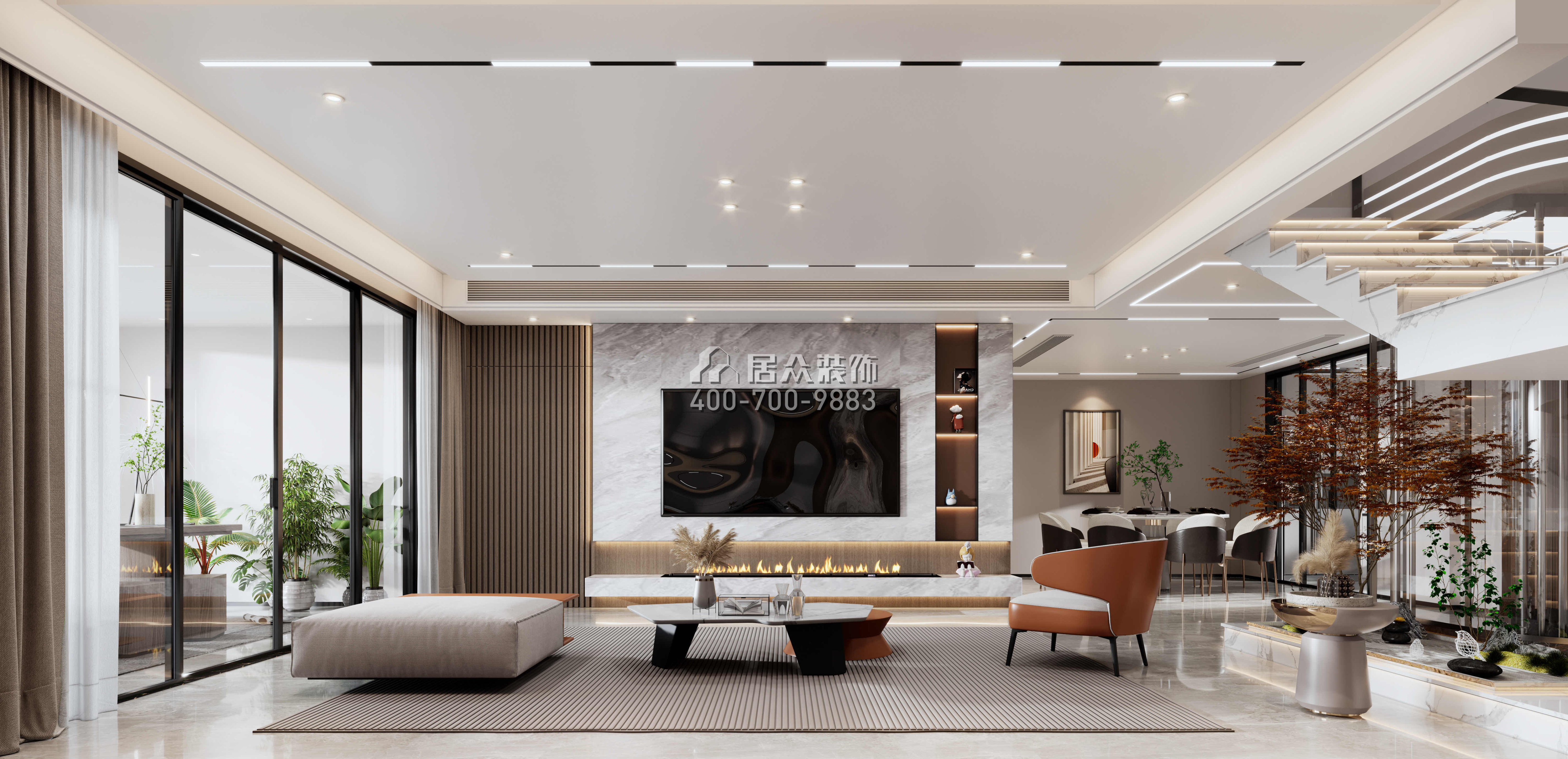 金天地悅灣450平方米現代簡約風格疊墅戶型客廳裝修效果圖