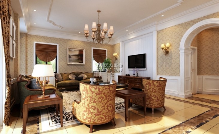 伟宏小米时代650平方米美式风格3户型客厅装修效果图