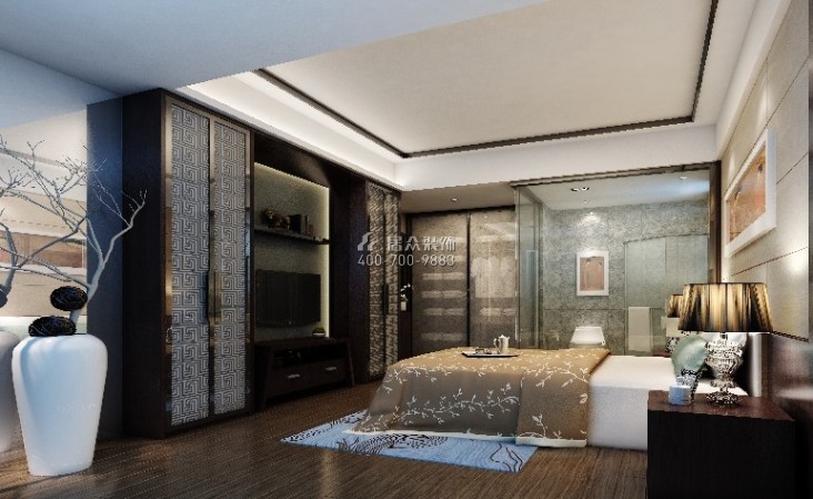 海公馆160平方米中式风格平层户型卧室装修效果图